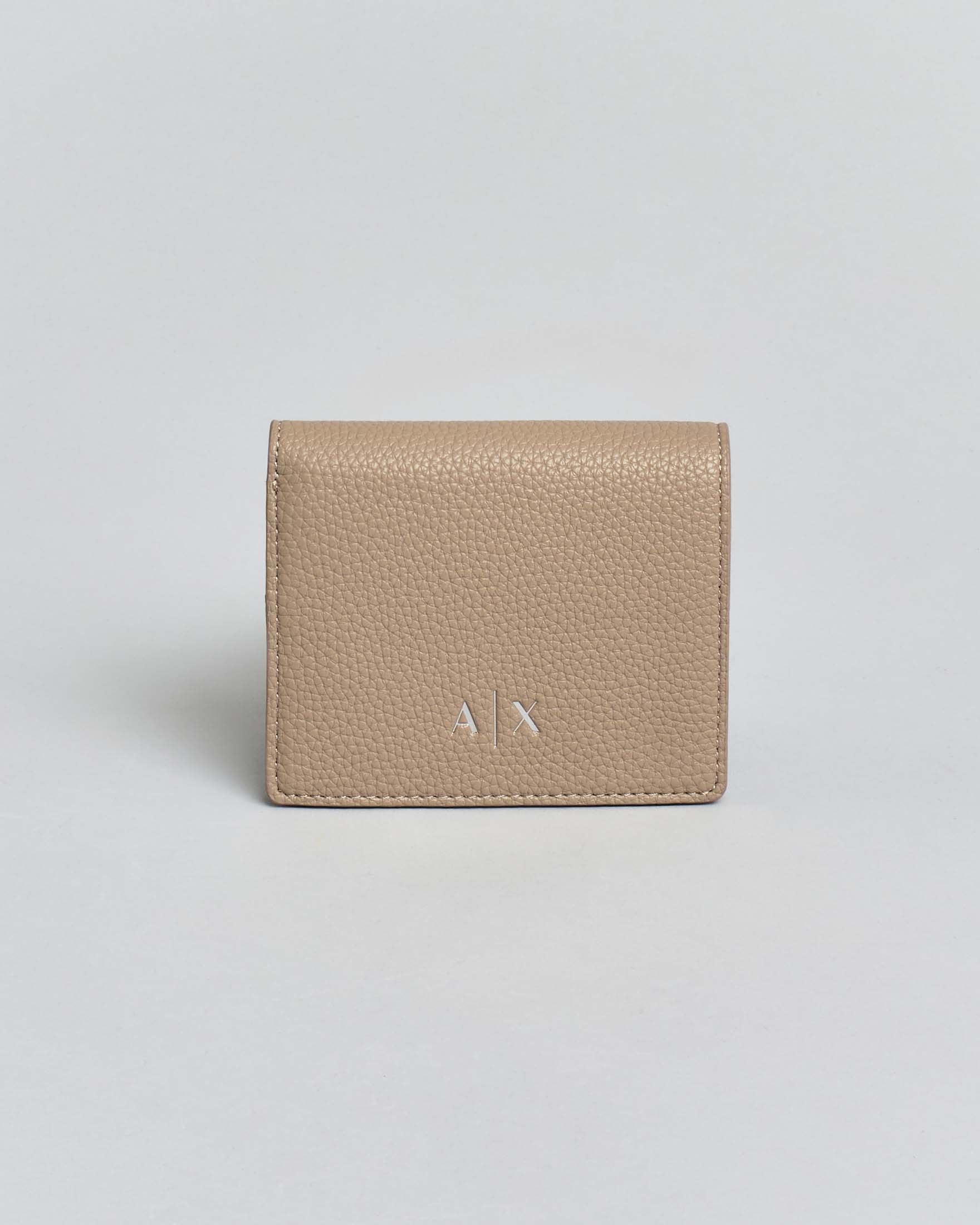 Portafoglio piccolo bifold Armani Exchange color sabbia in similpelle