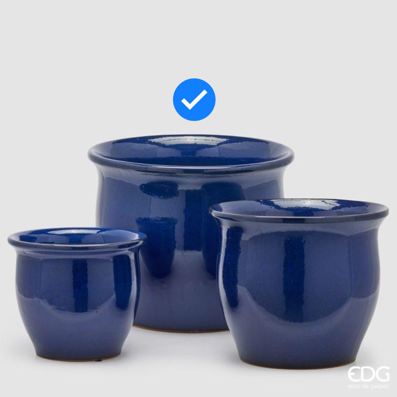 Vaso in Ceramica Cachepot Blu Scuro S3 M3 d.37 h.30 Edg