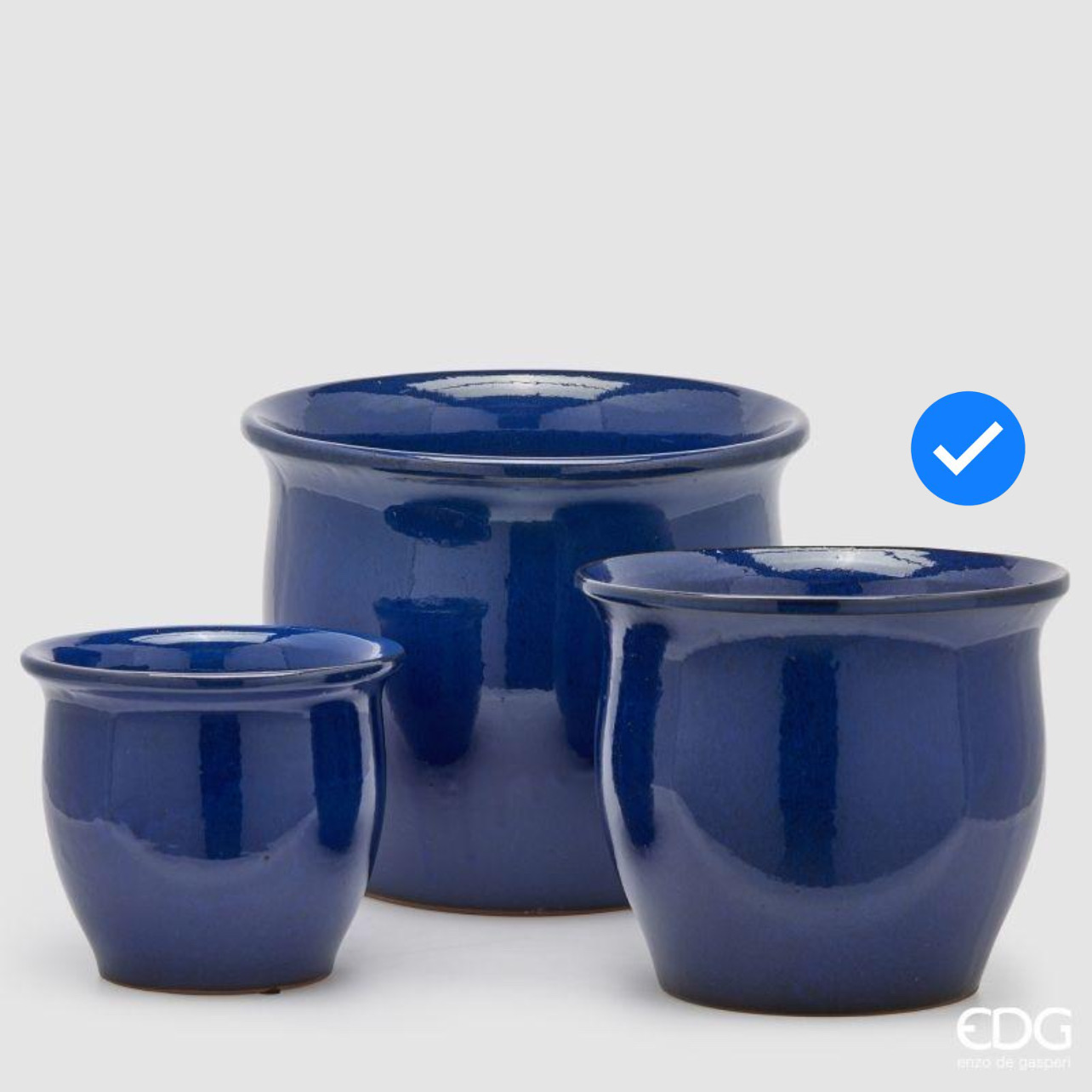 Vaso in Ceramica Cachepot Blu Scuro S3 M2 d.30 h.25 Edg