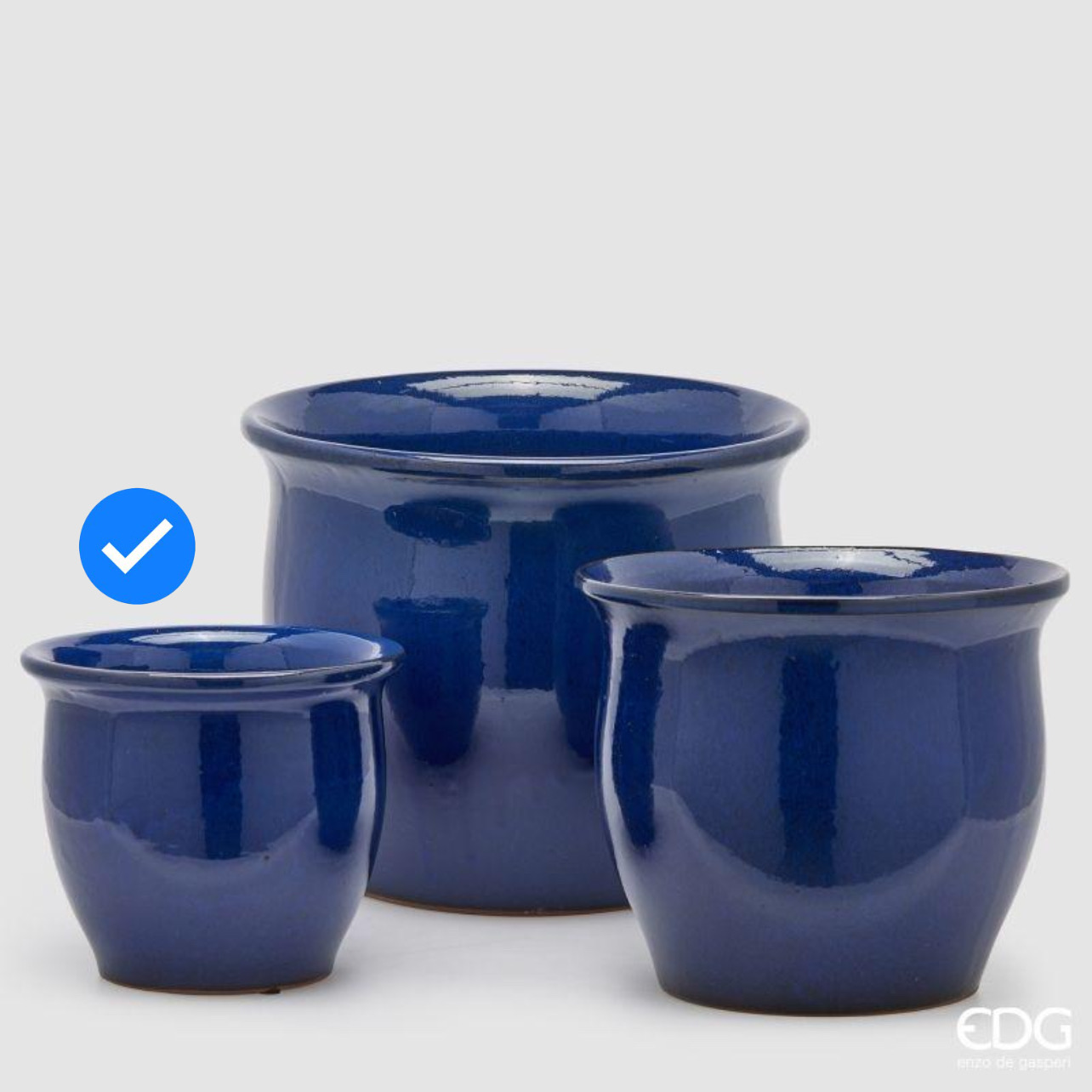 Vaso in Ceramica Cachepot Blu Scuro S3 M1 d.23 h.20 Edg