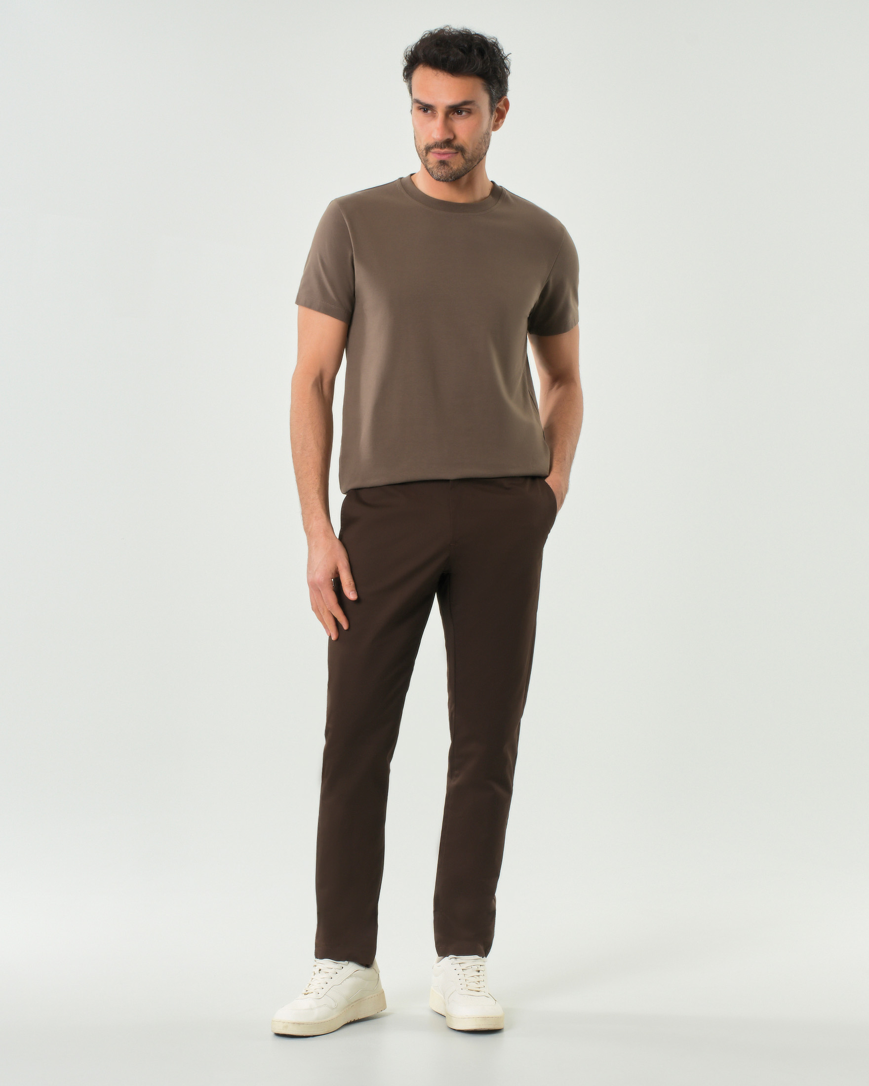 Pantalone chino My Stuff marrone in cotone stretch tinto pezza