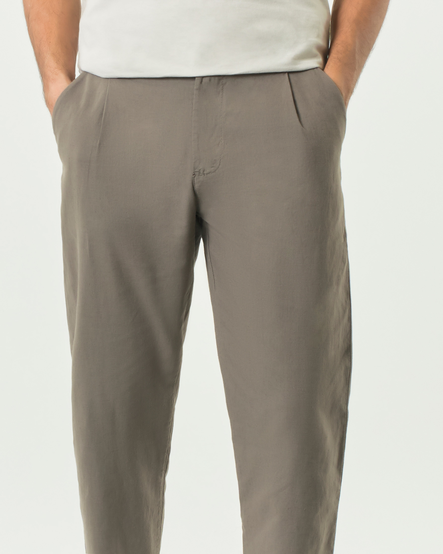 Pantalone chino fango My Stuff in misto lino e cotone con pinces image