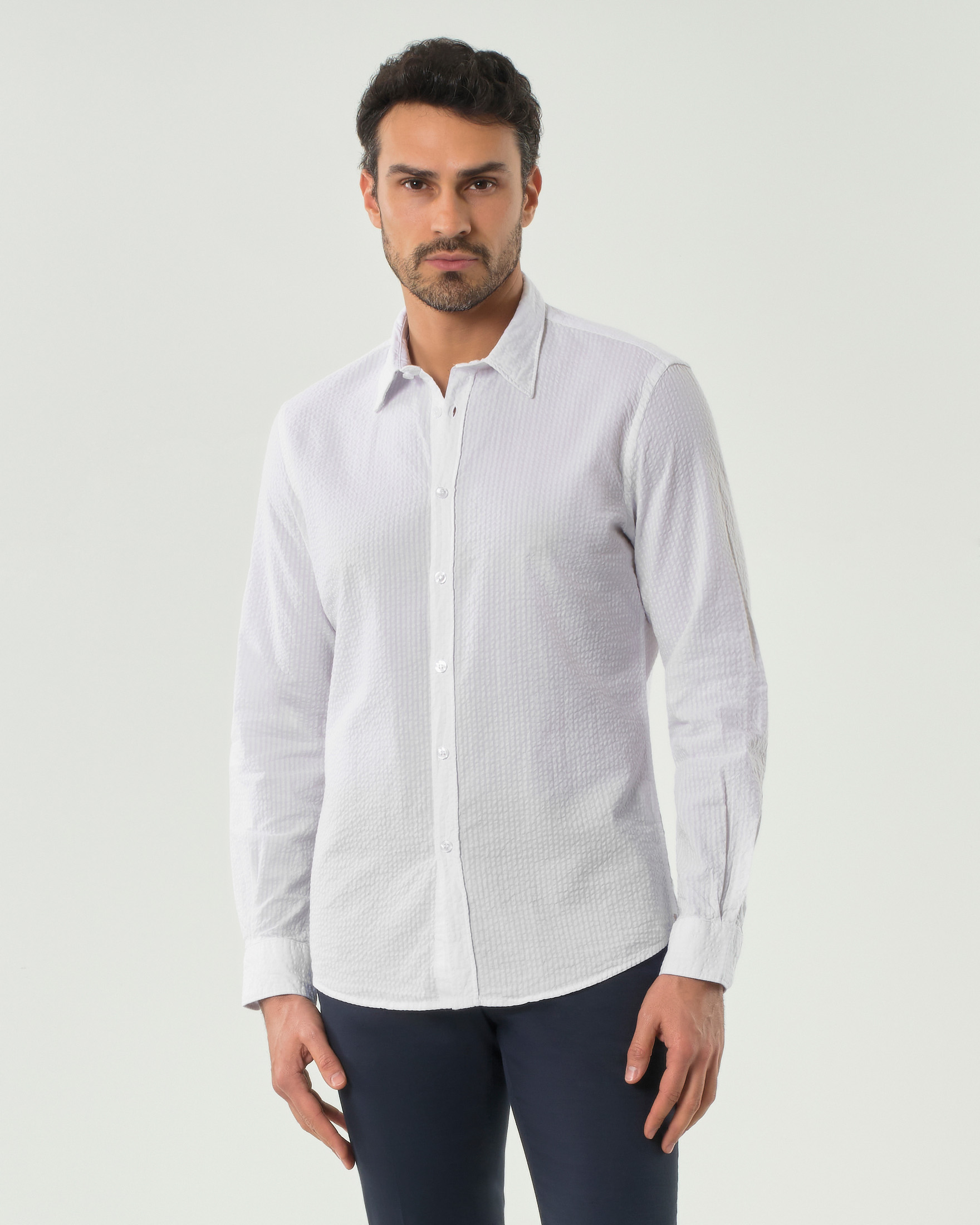 Camicia bianca in seersucker di puro cotone