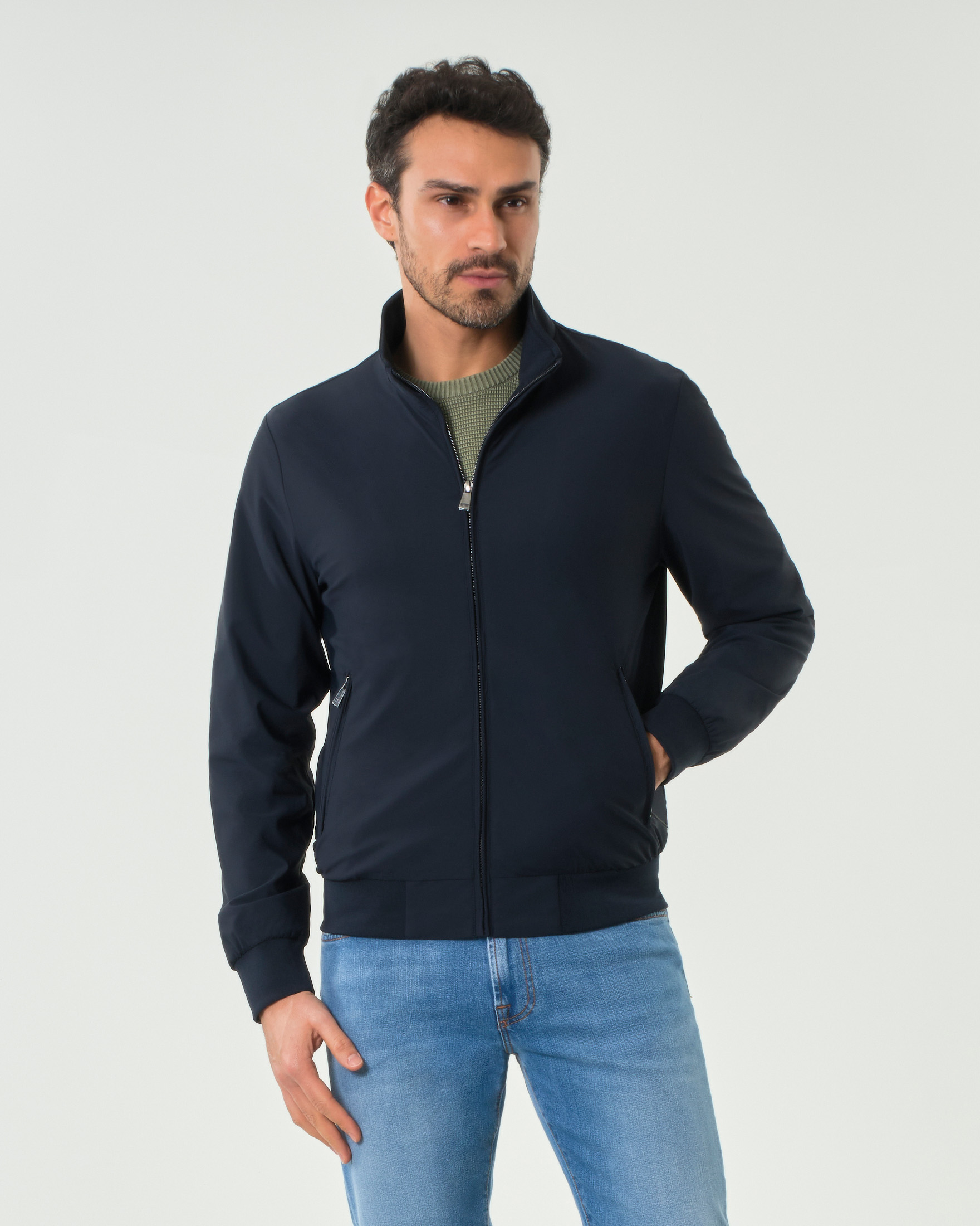 Paul Baker — Giubbino bomber Paul Baker blu in tessuto tecnico stretch leggero