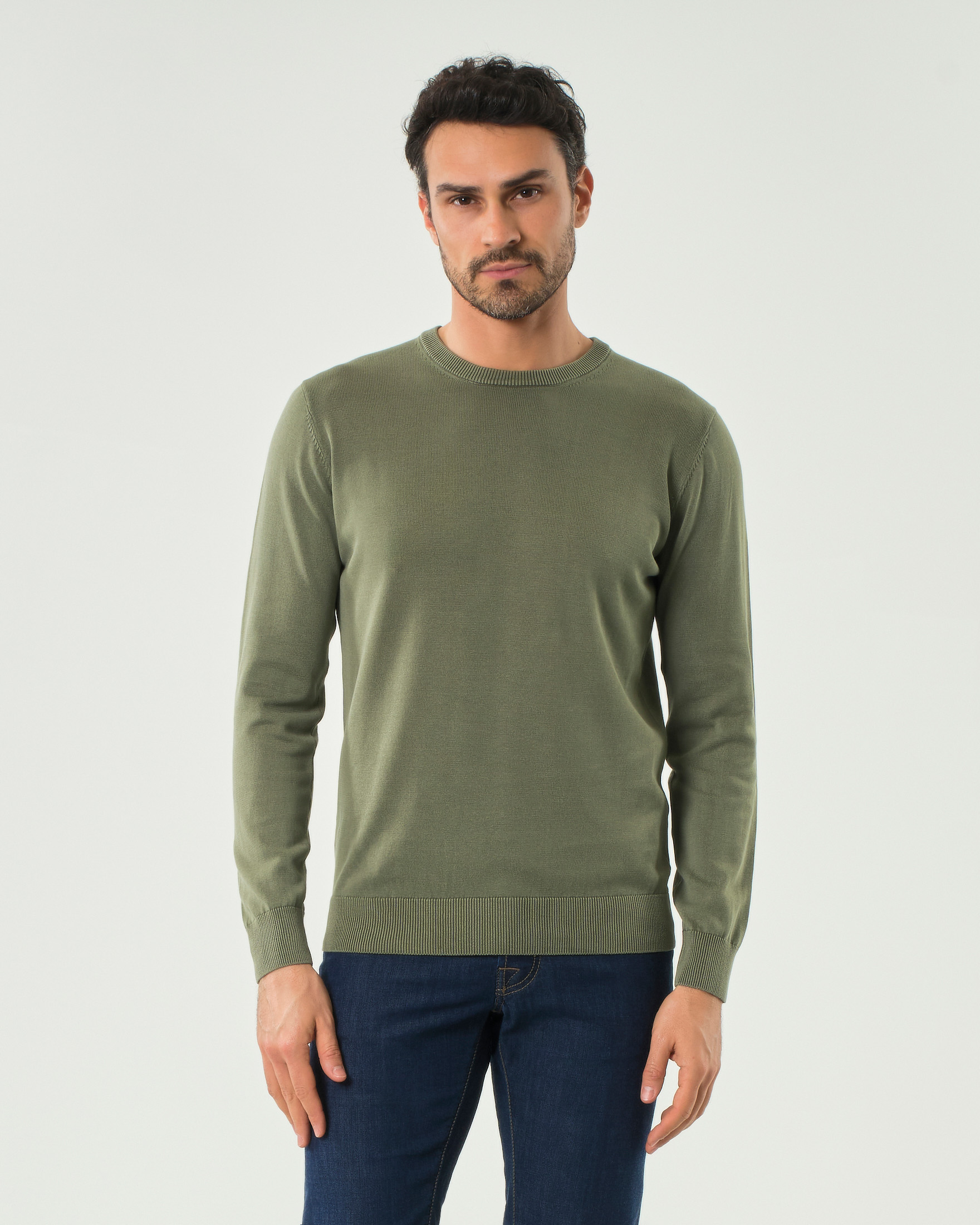 Maglia girocollo verde salvia in puro cotone