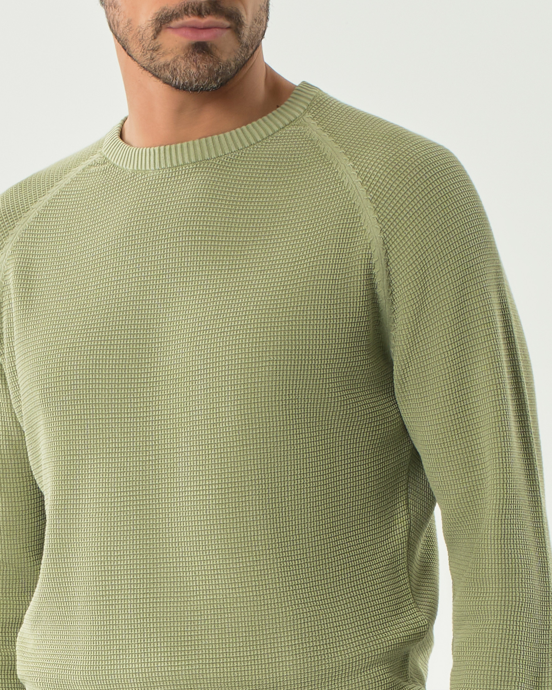 Maglia girocollo verde oliva Paul Baker in puro cotone micro armatura con maniche raglan image