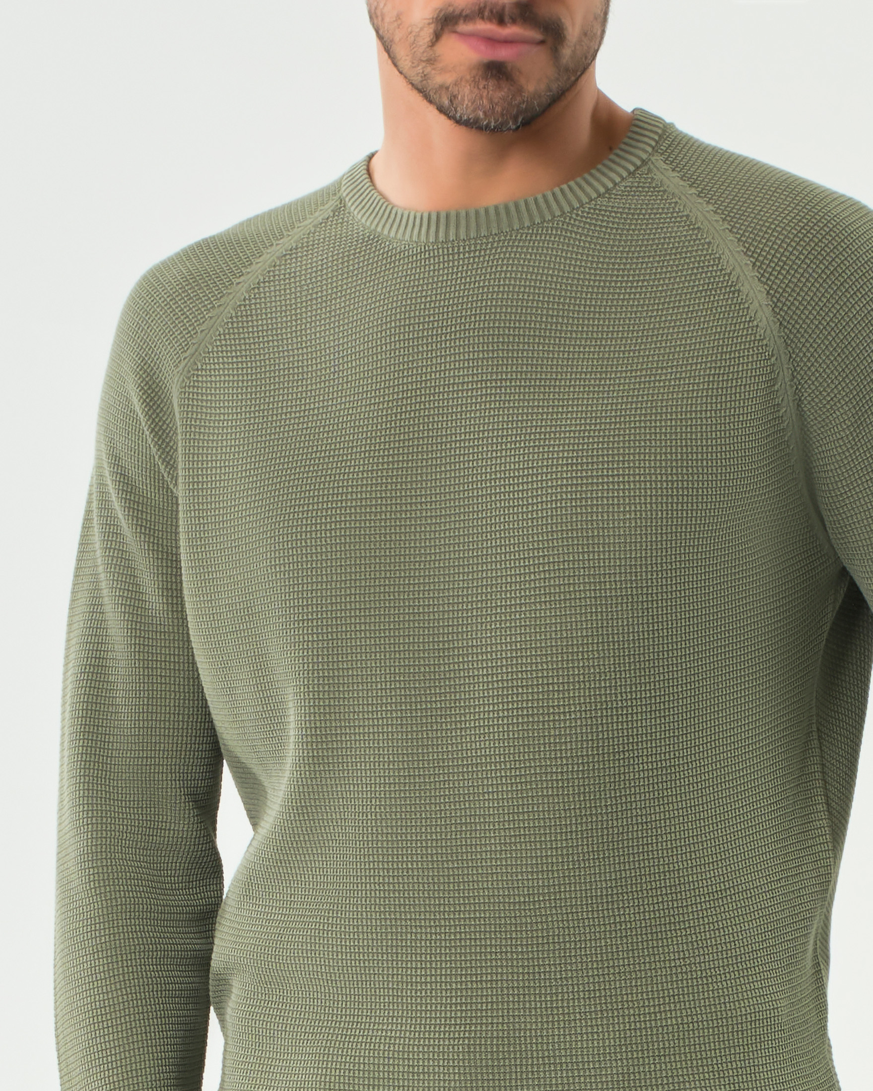 Maglia girocollo verde salvia Paul Baker in puro cotone micro armatura con maniche raglan image