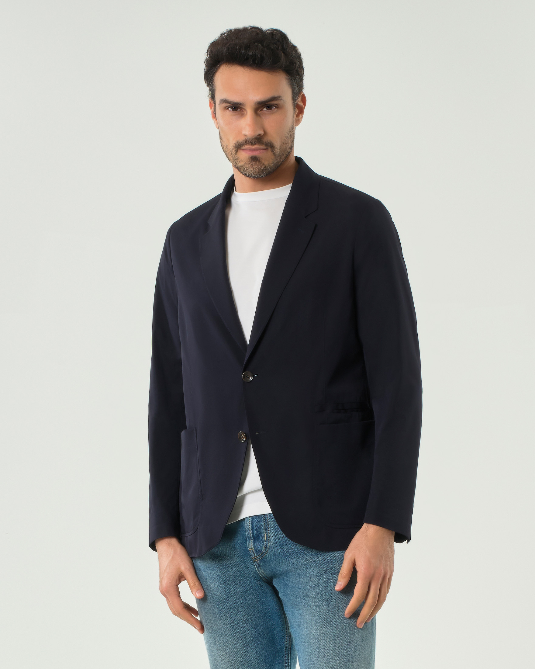 Blazer blu in tessuto tecnico stretch drop 4