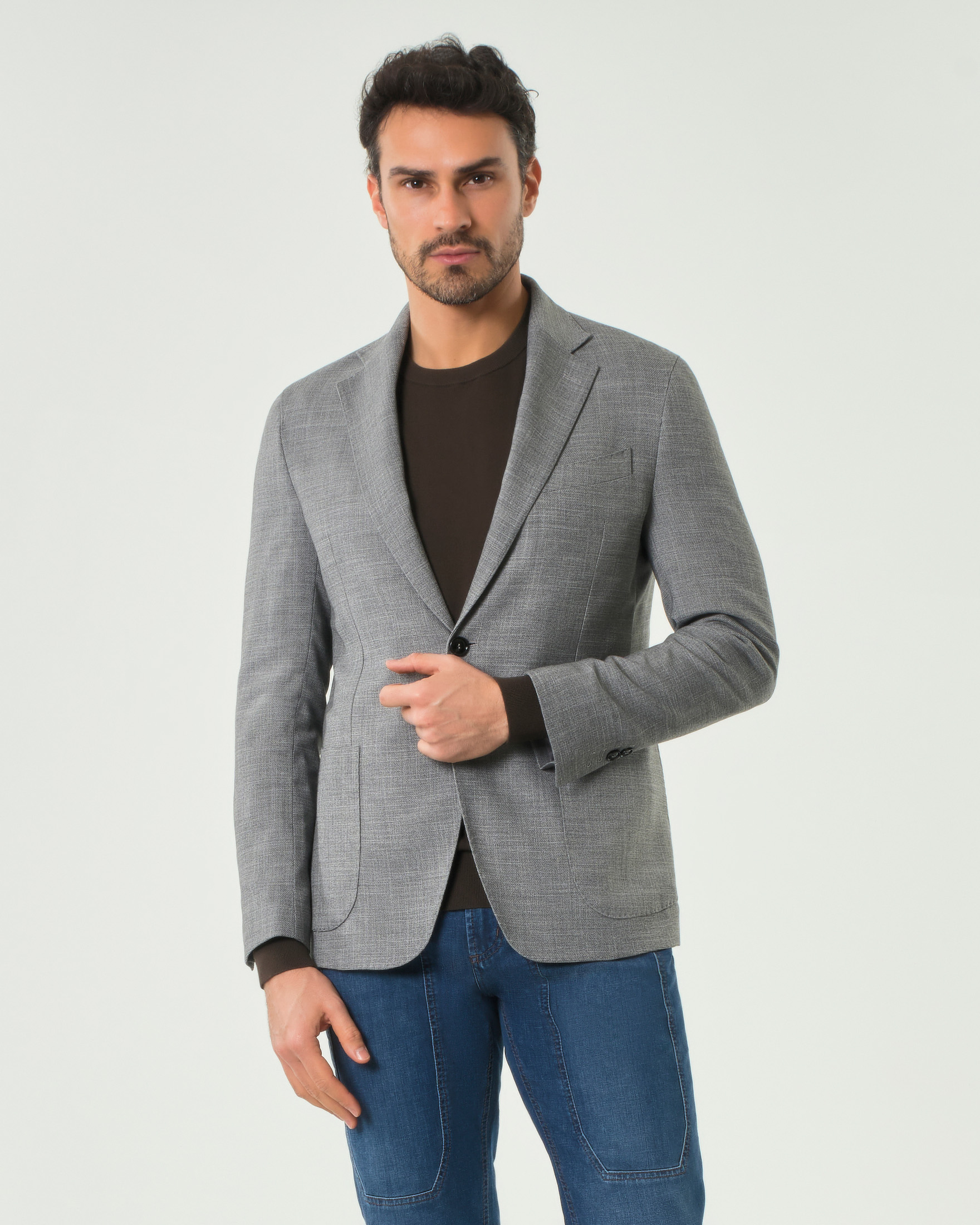 Blazer Paul Baker grigio in misto viscosa e lana stretch con tasche a toppa