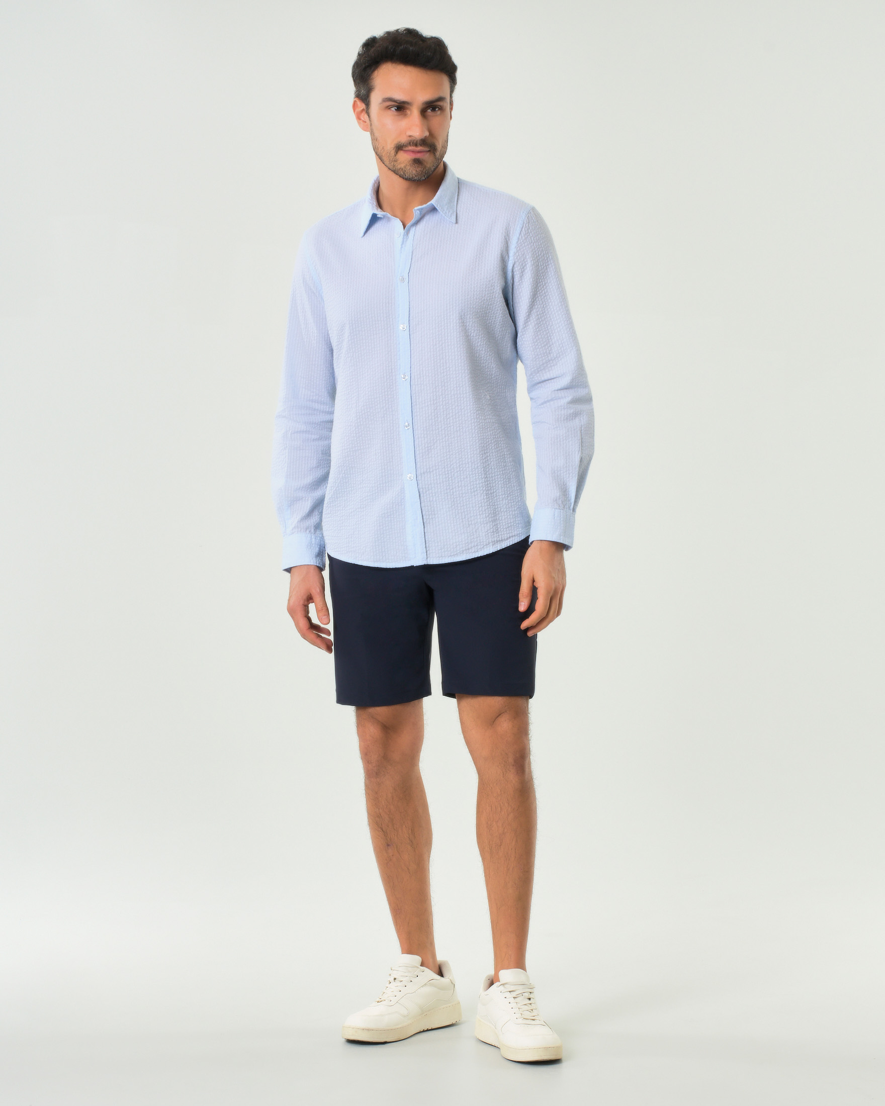 Bermuda chino slim Pellizzari blu in tessuto tecnico stretch