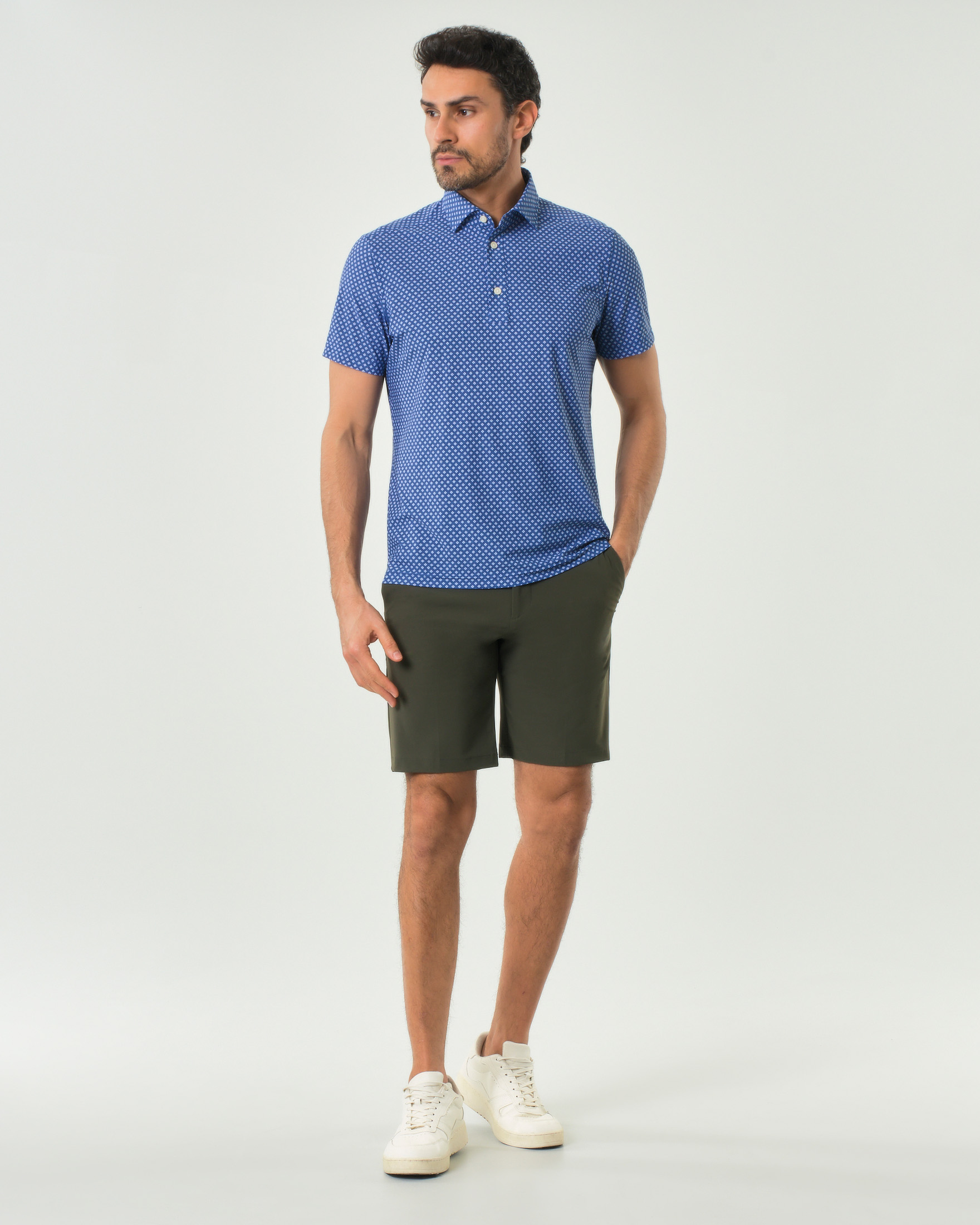 Bermuda chino slim Pellizzari verde militare in tessuto tecnico stretch