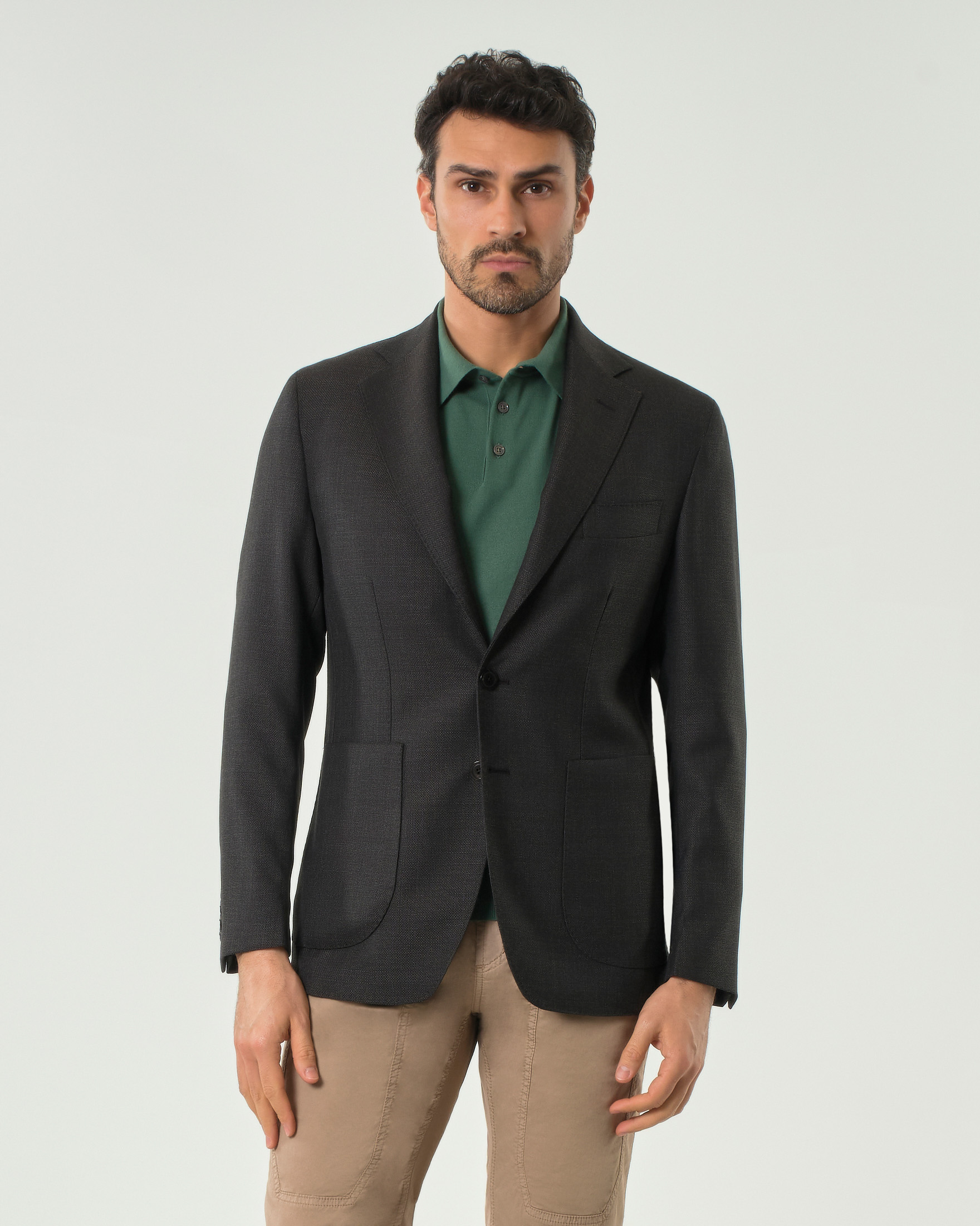 Blazer Pellizzari marrone in tela di lana Barberis con tasche a toppa