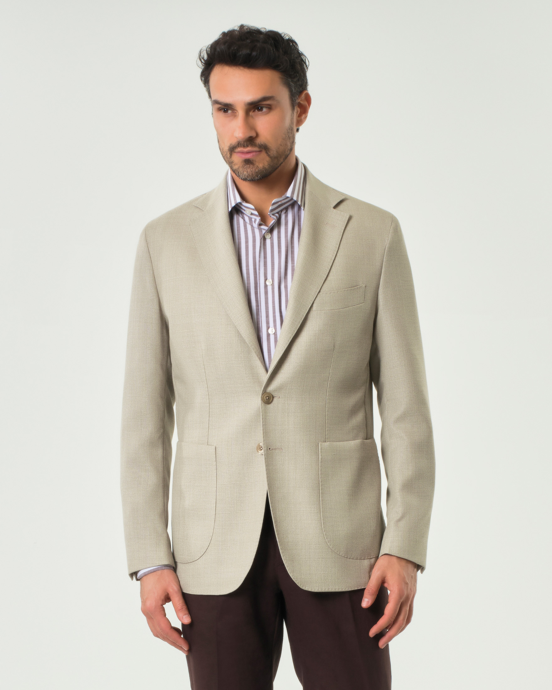 Blazer Pellizzari sabbia in tela di lana Barberis con tasche a toppa