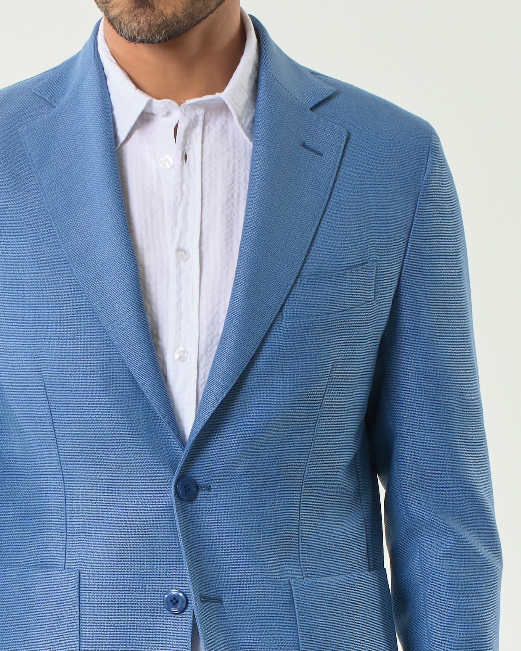 Blazer Pellizzari celeste in tela di lana Barberis con tasche a toppa image