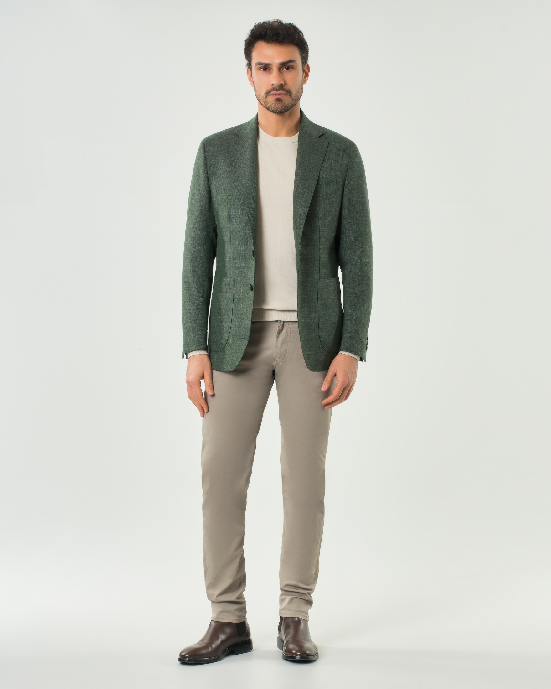 Blazer Pellizzari verde in tela di lana Barberis con tasche a toppa image