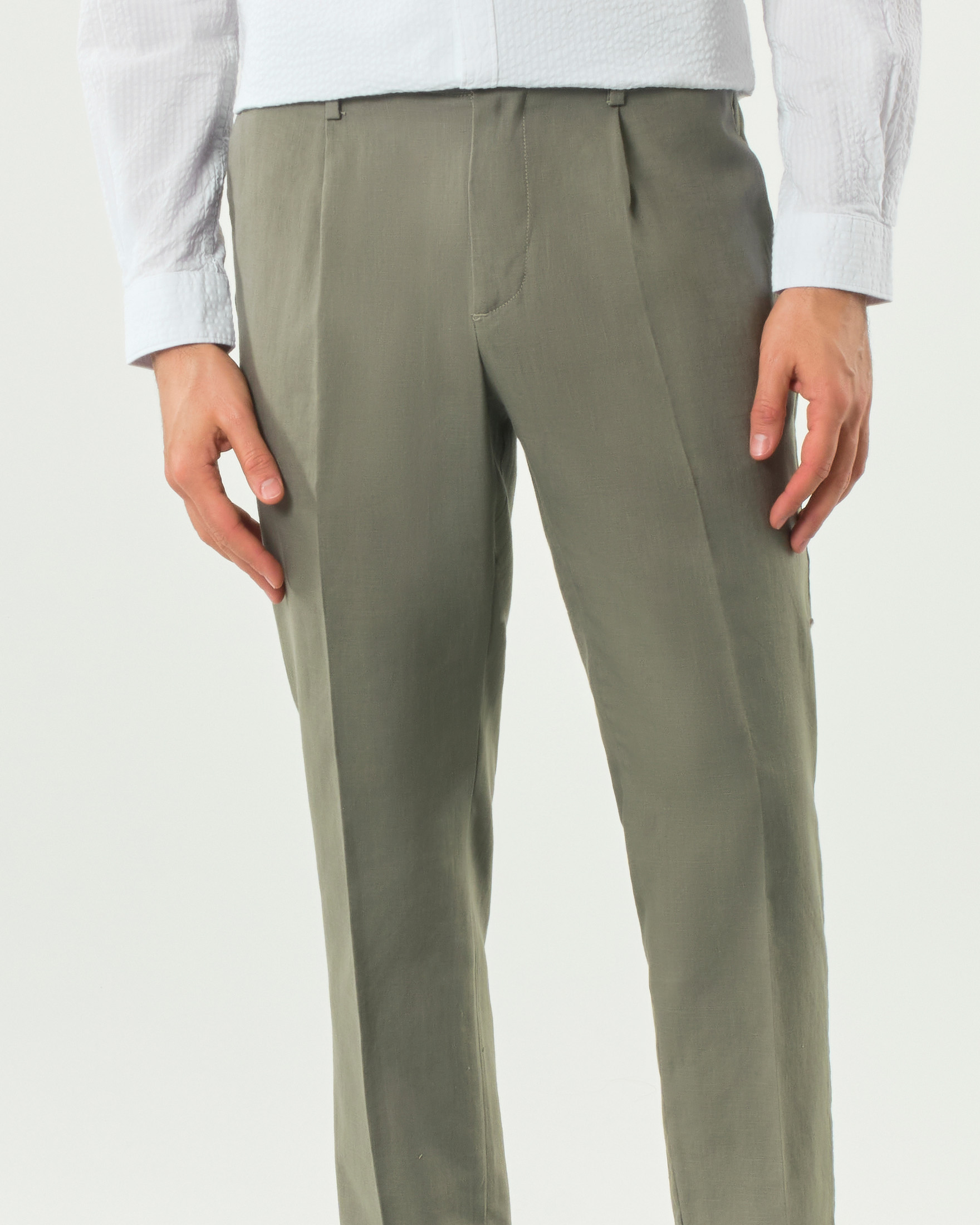 Pantalone Pellizzari verde salvia in puro lino con una pinces image