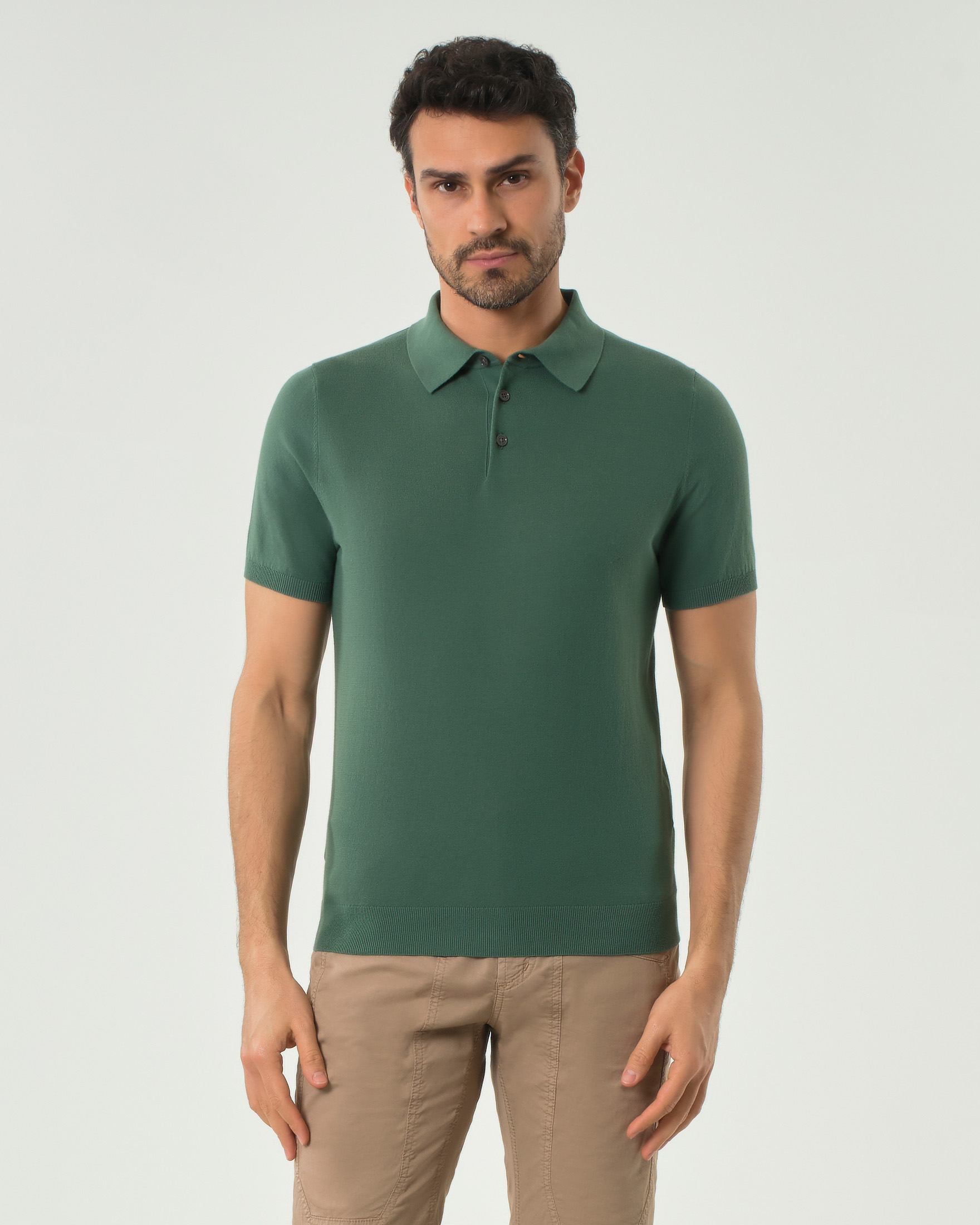 Polo mezza manica verde salvia Pellizzari in crêpe di puro cotone