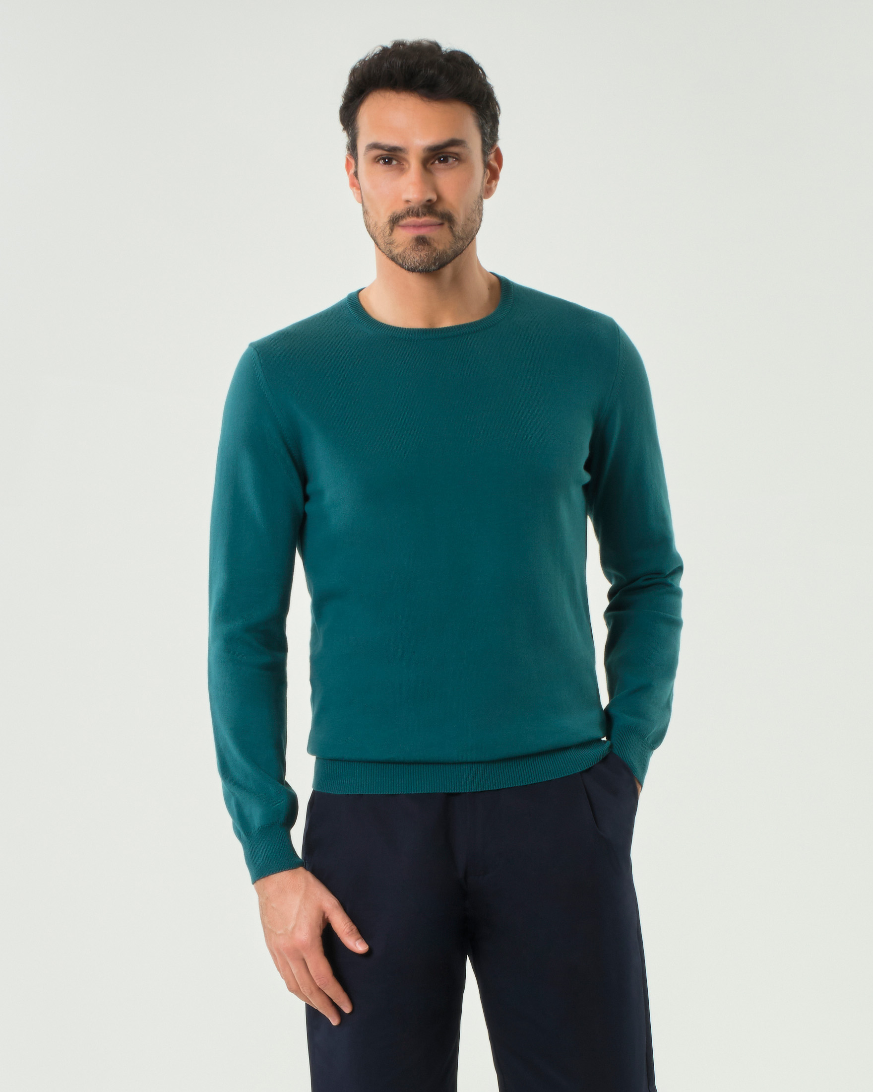 Maglia girocollo ottanio Pellizzari in puro cotone made in Italy