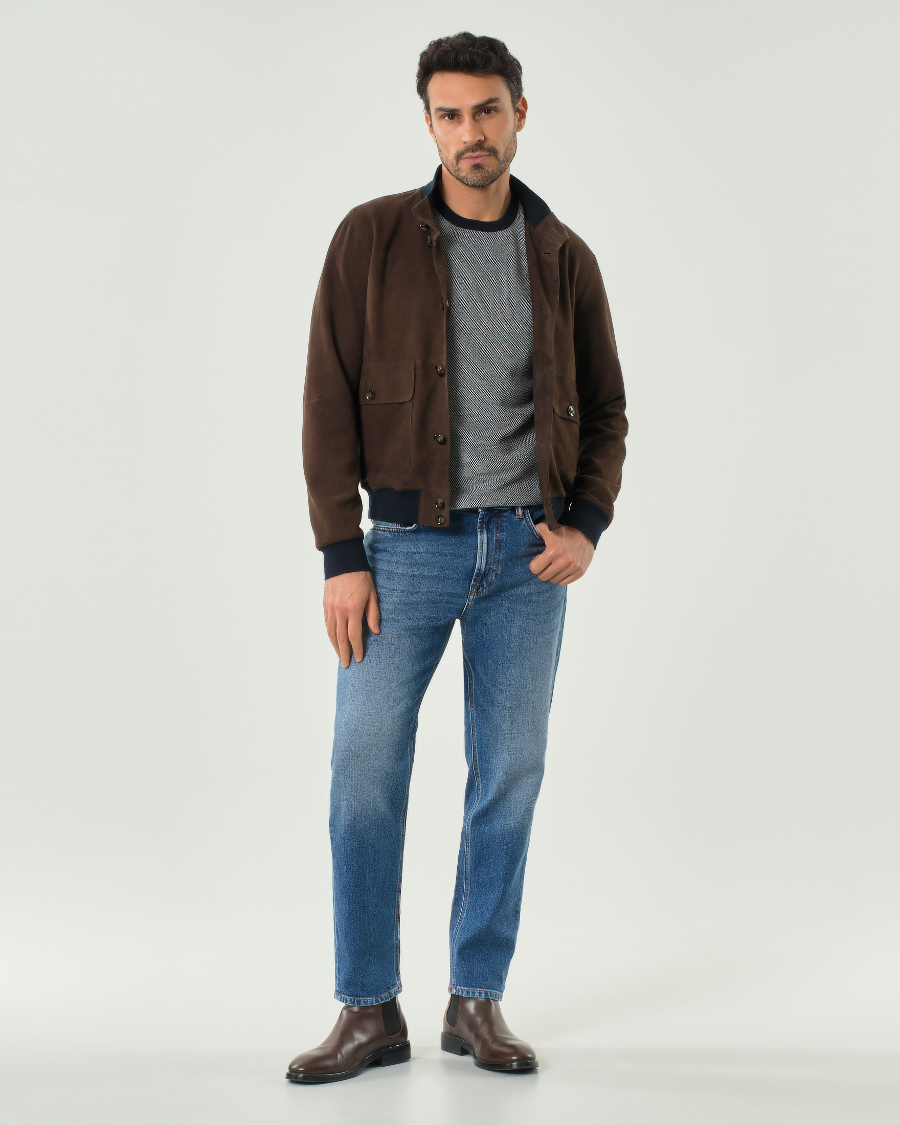 Giubbino Pellizzari in suede marrone con chiusura a bottoni image