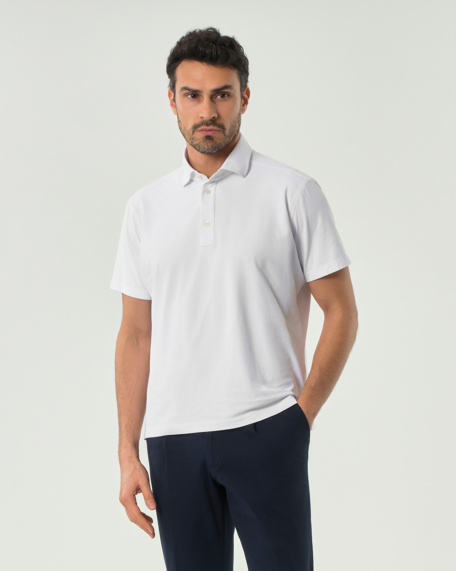 Polo Pellizzari bianca in tessuto tecnico hyper comfort simil piquè