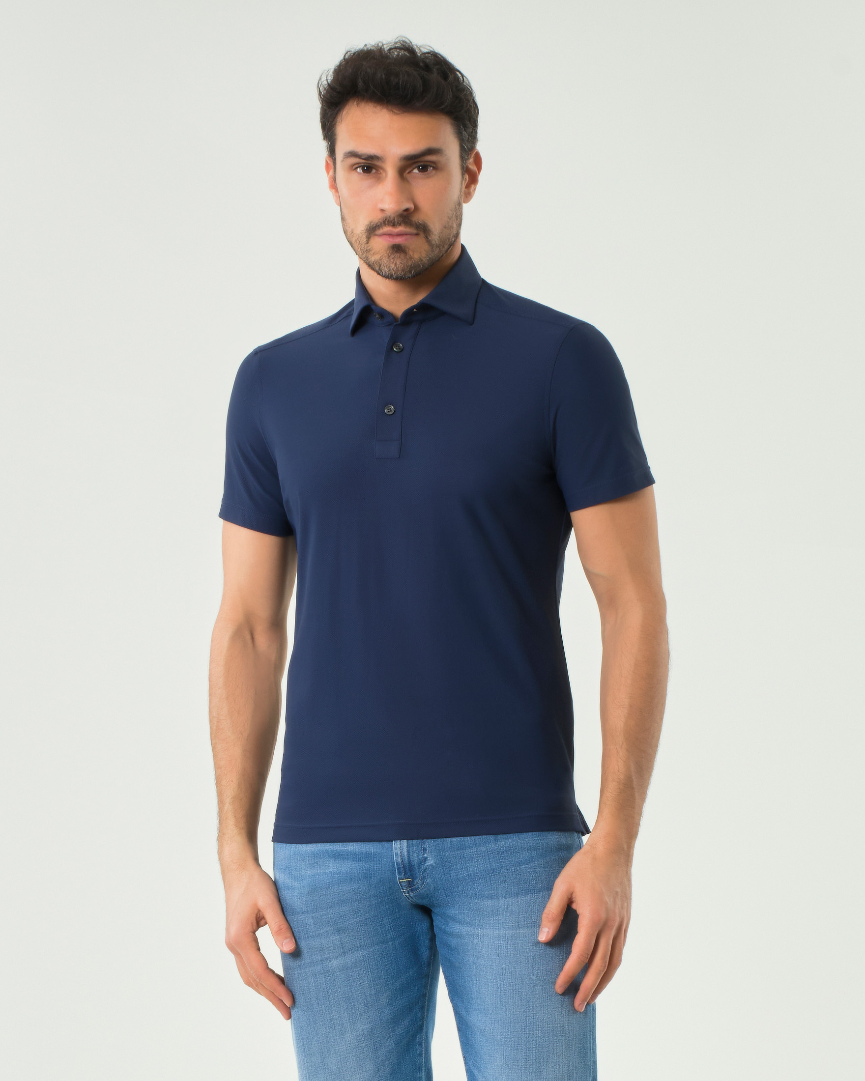 Polo Pellizzari blu in tessuto tecnico hyper comfort simil piquè
