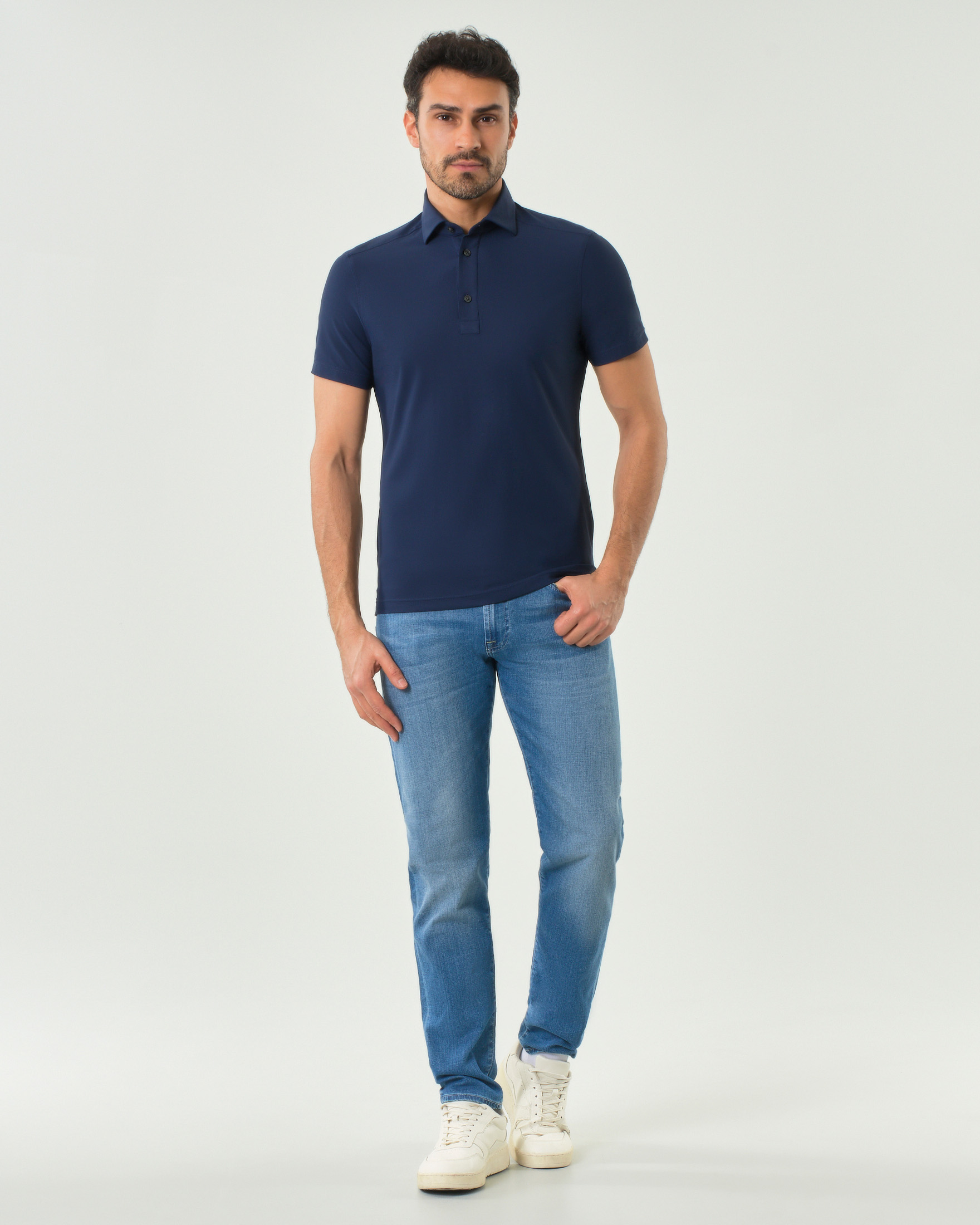 Polo Pellizzari blu in tessuto tecnico hyper comfort simil piquè image