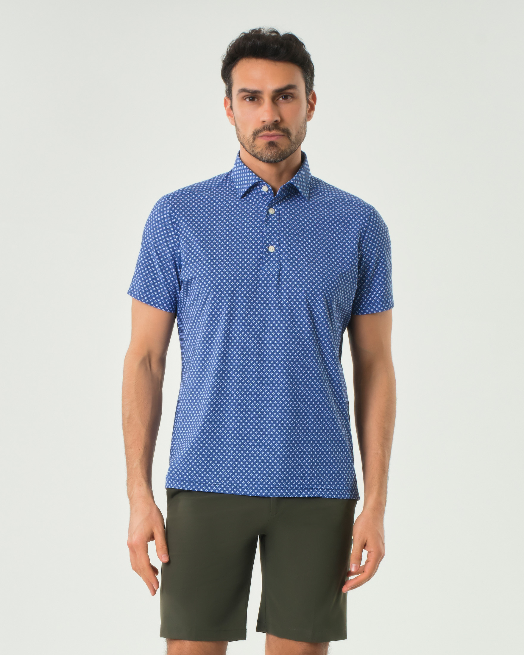 Polo Pellizzari blu royal in tessuto tecnico hyper comfort micro fiorellino