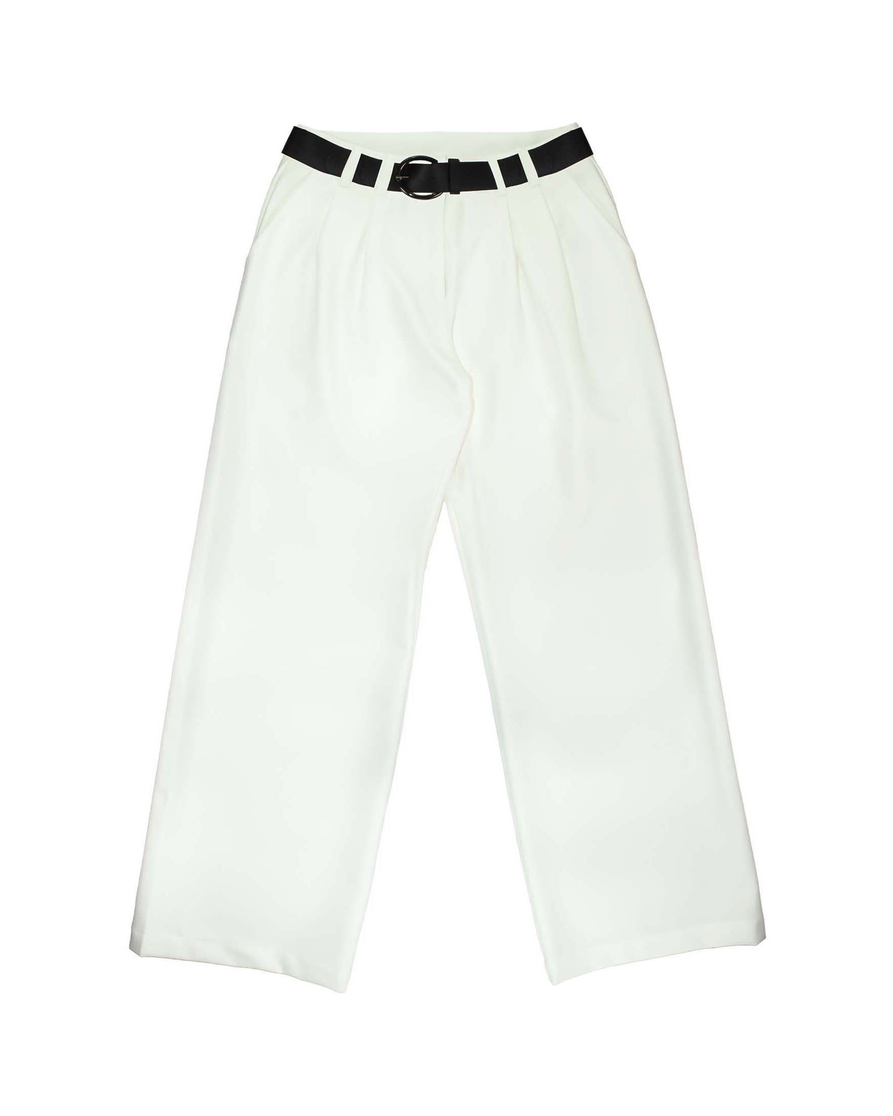 Pantalone palazzo To be Too bianco con cintura nera