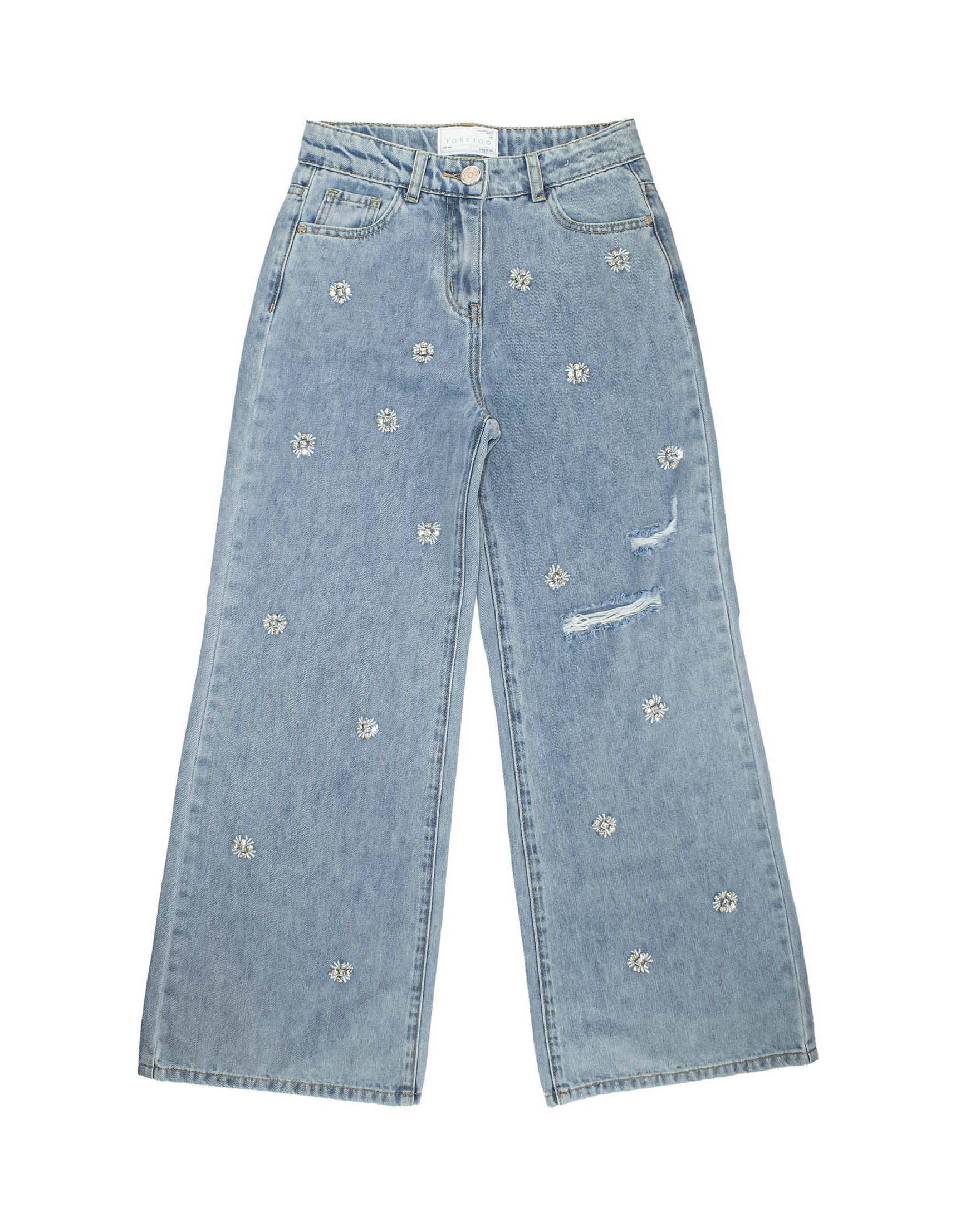 Jeans wide leg To be Too lavaggio chiaro stone washed con dettagli gioiello
