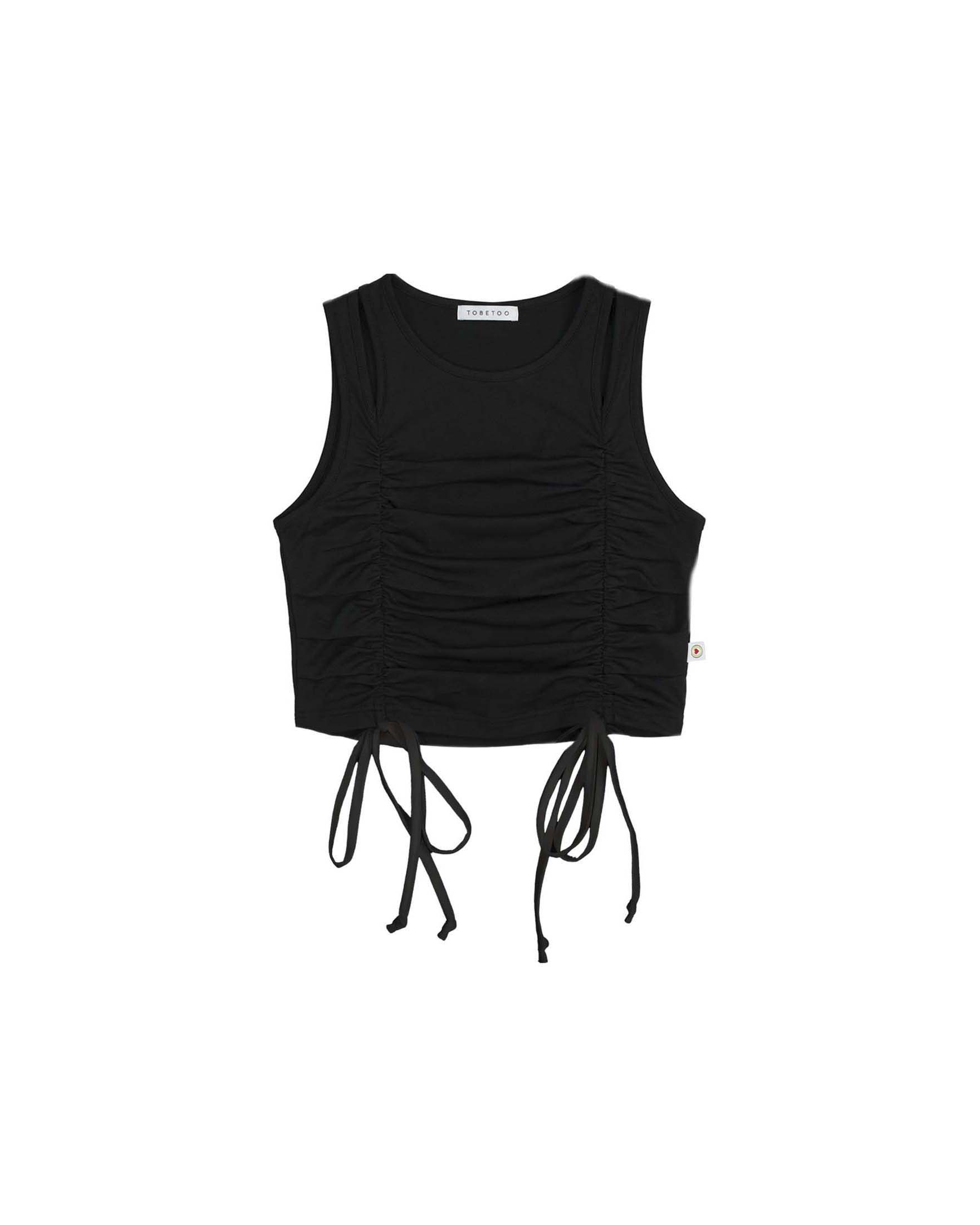 Top cropped To be Too nero con arricciatura coulisse