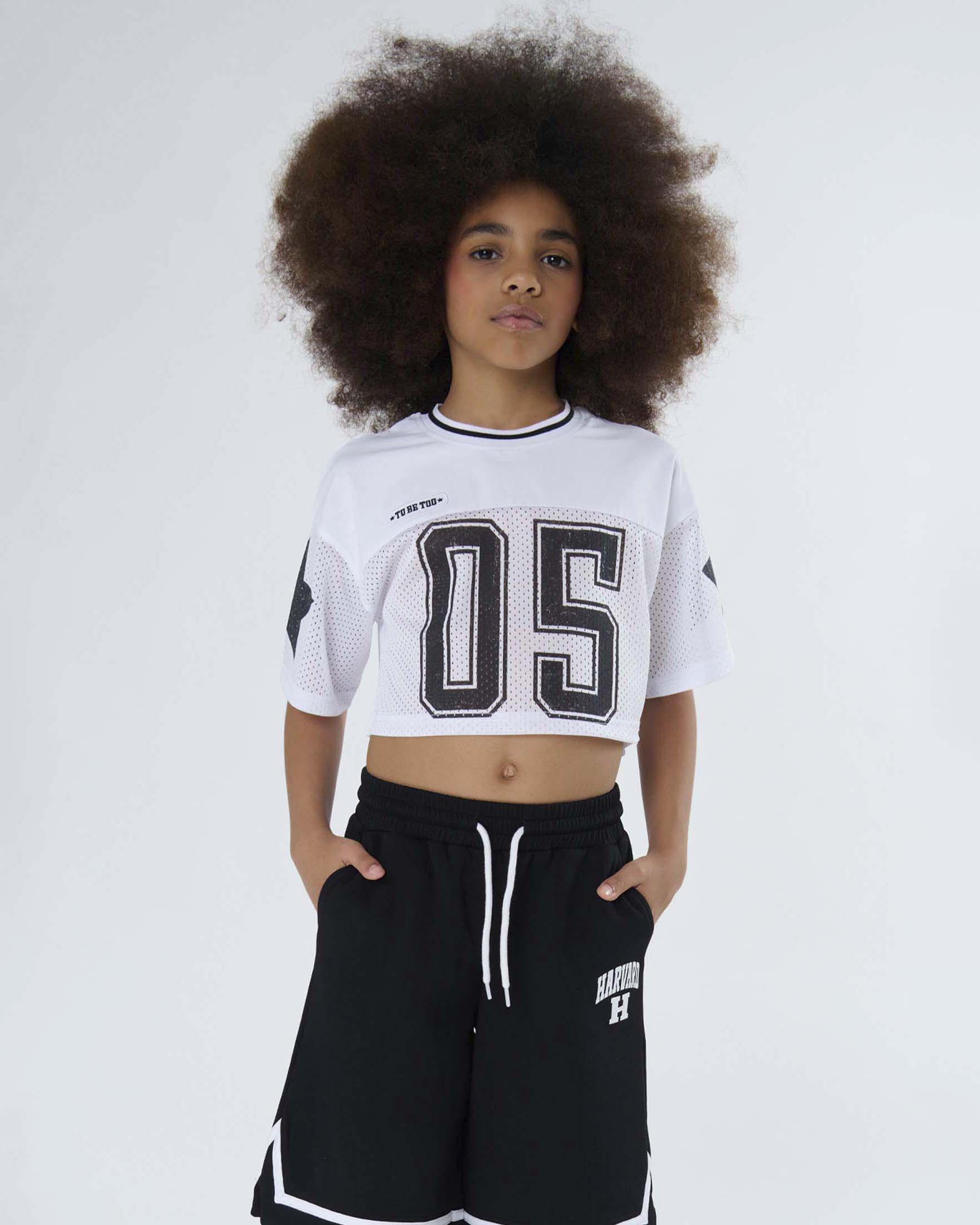 T-shirt bianca To be Too in mesh stile college image