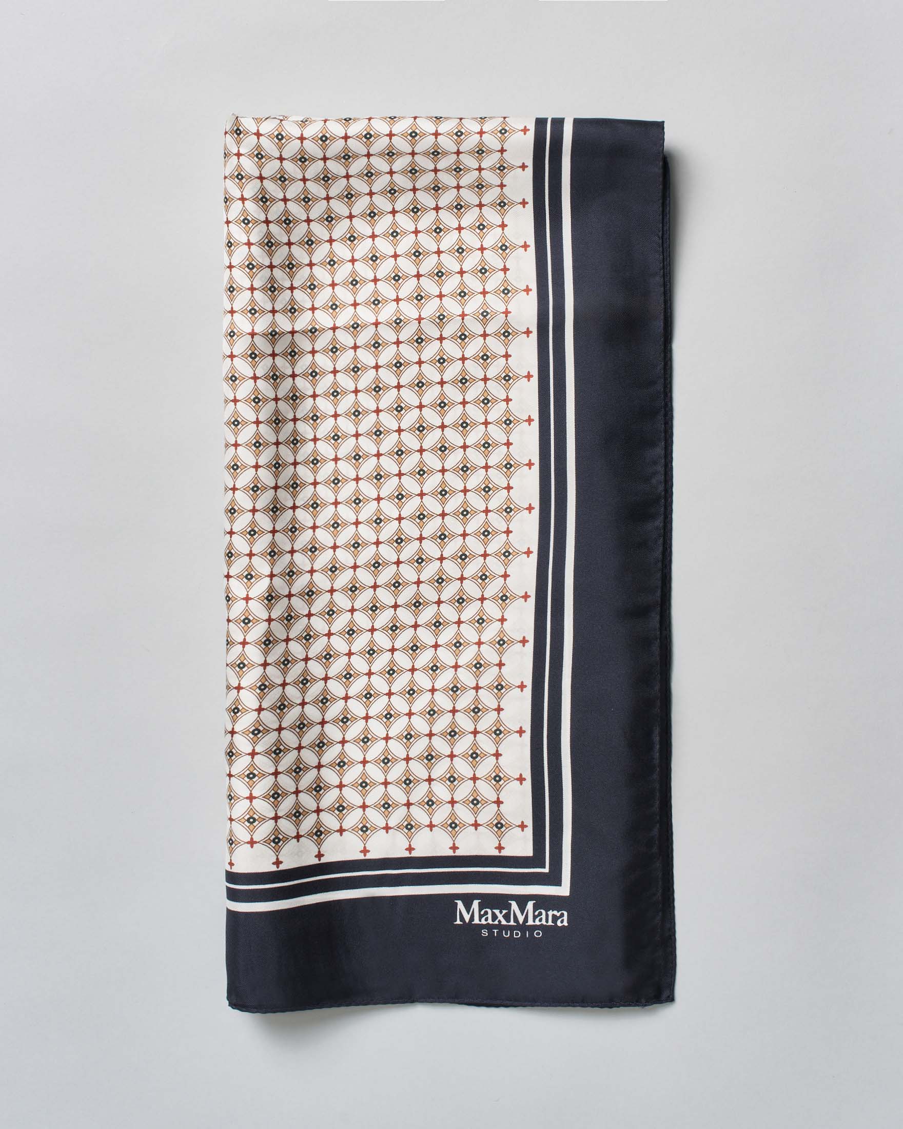 Foulard Studio in twill di seta stampata a fantasia bianca e blu