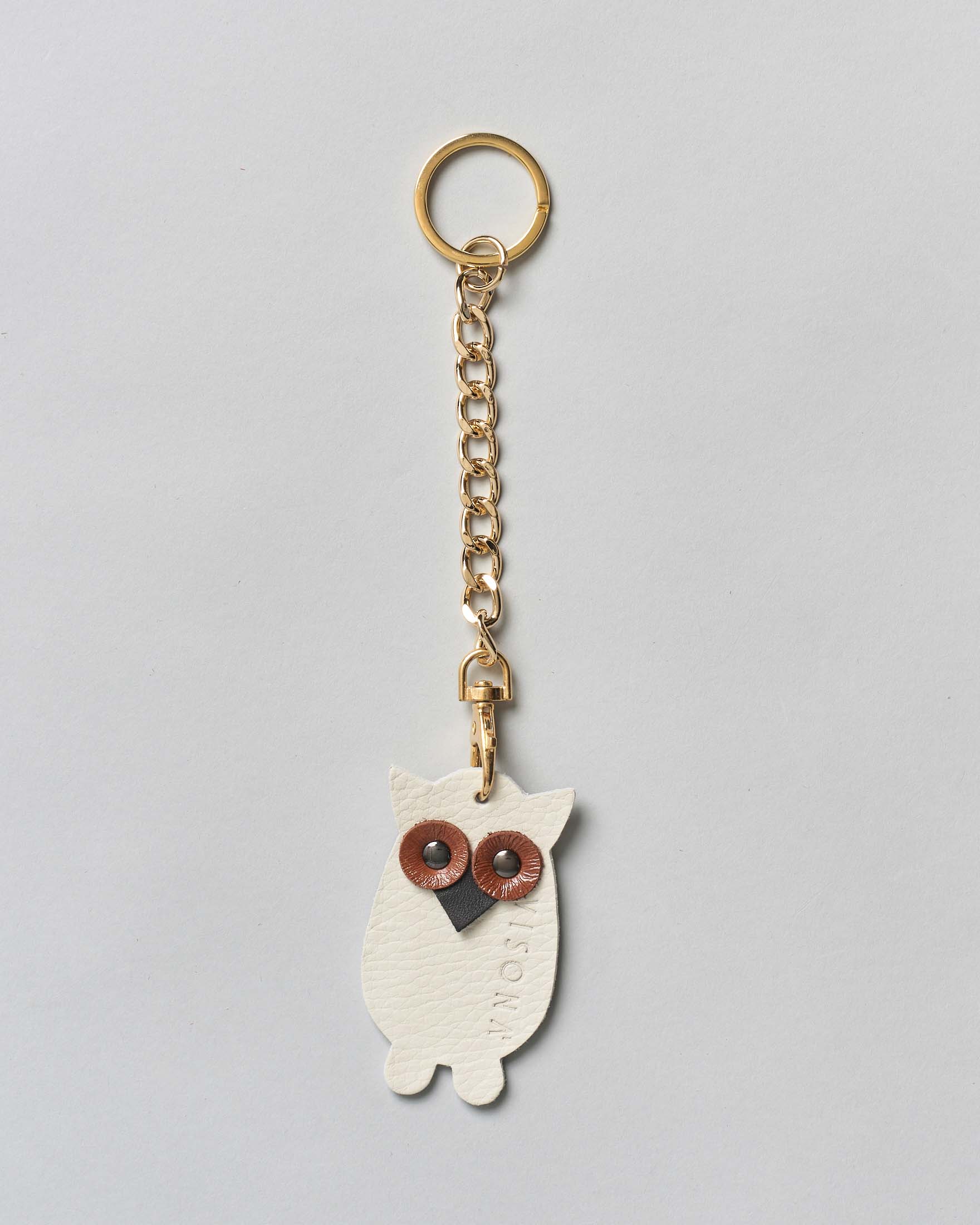 Portachiavi Charm Gufo Visonà in pelle bianca