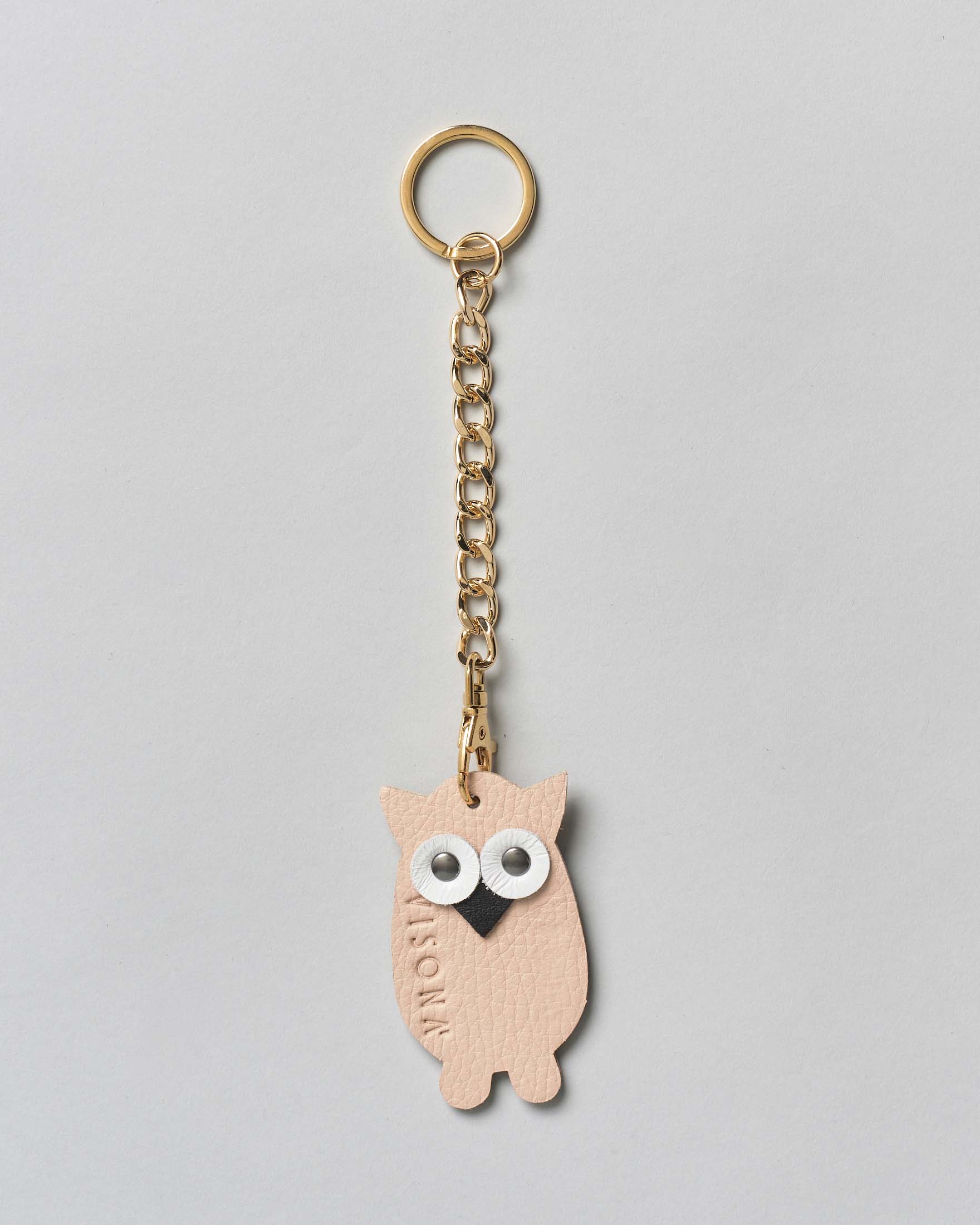 Portachiavi Charm Gufo in pelle color cipria