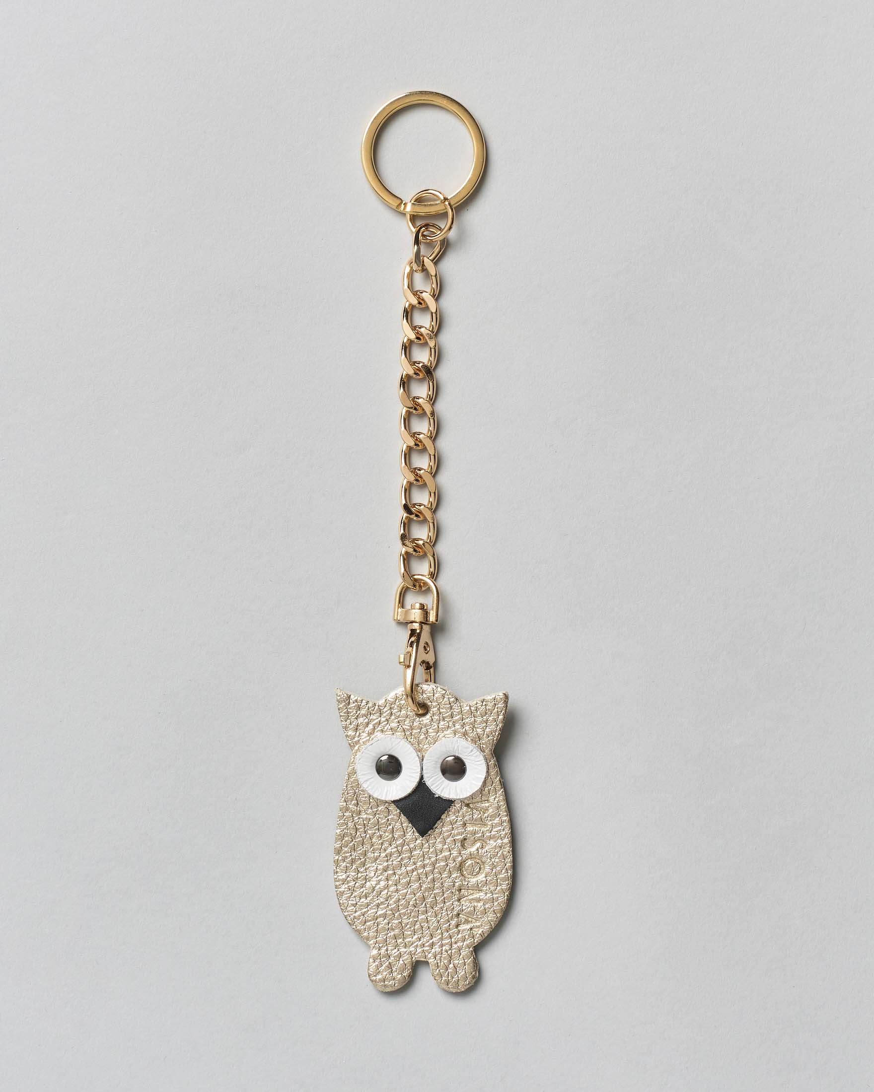 Portachiavi Charm Gufo in pelle colore oro