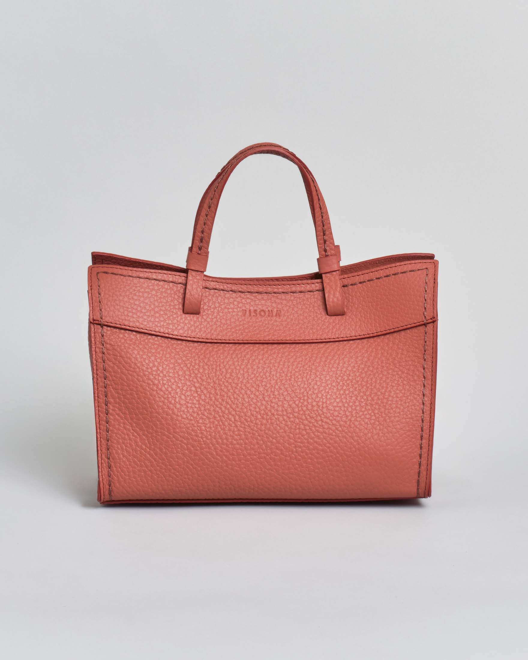 Shopping bag Visonà Vanity media in pelle martellata arancione con tracolla removibile
