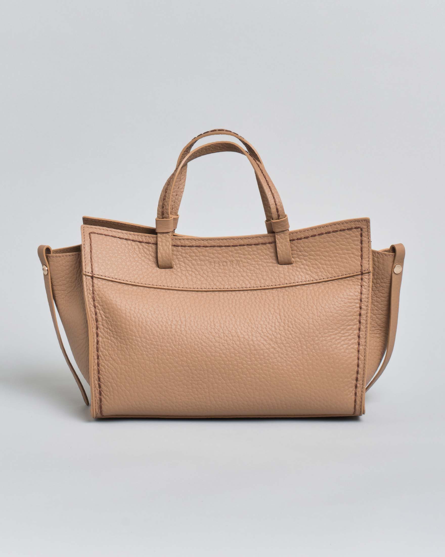 Shopping bag Visonà Vanity media in pelle martellata color cuoio con tracolla removibile