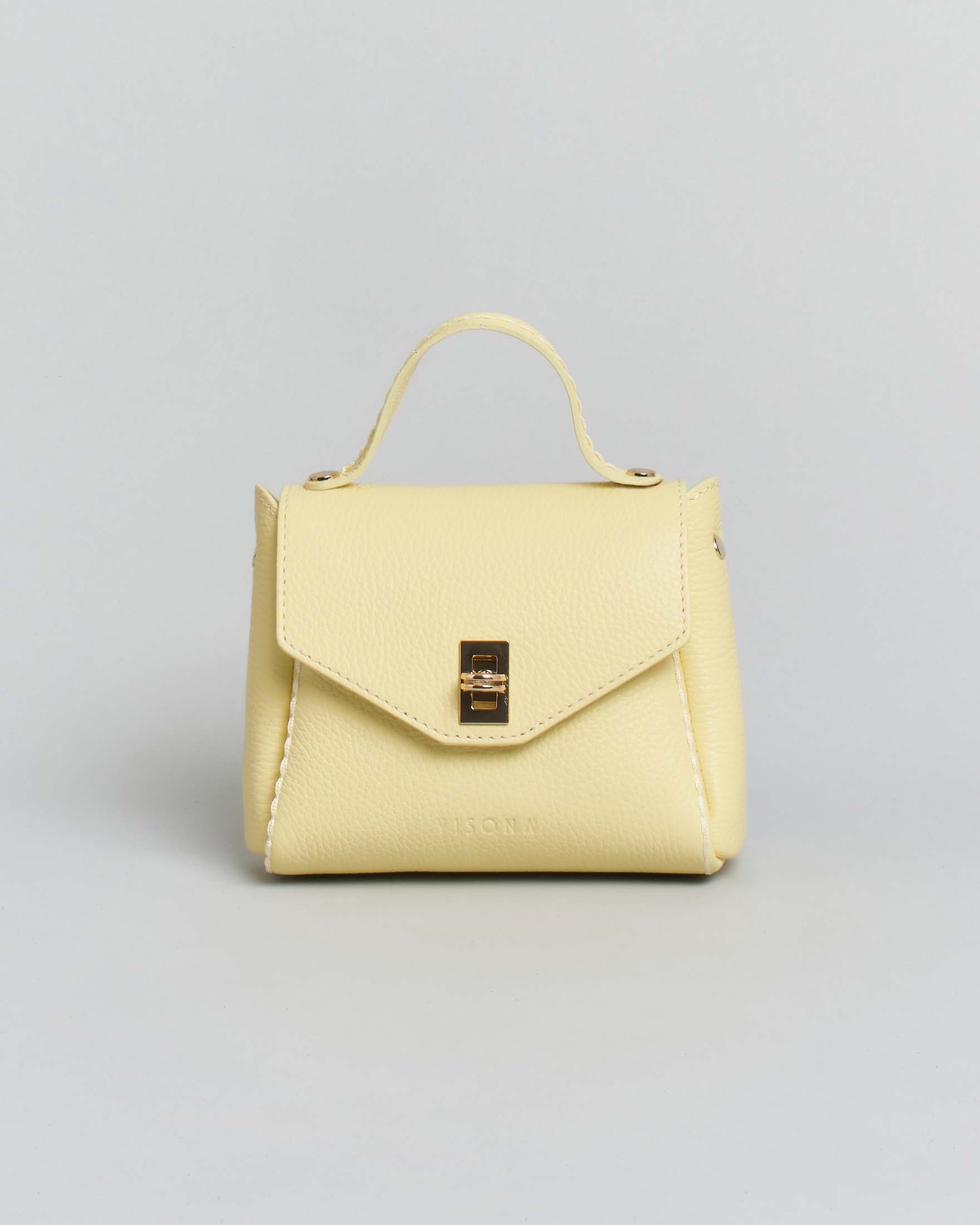 Mini Bag Visonà in pelle martellata gialla con tracolla removibile