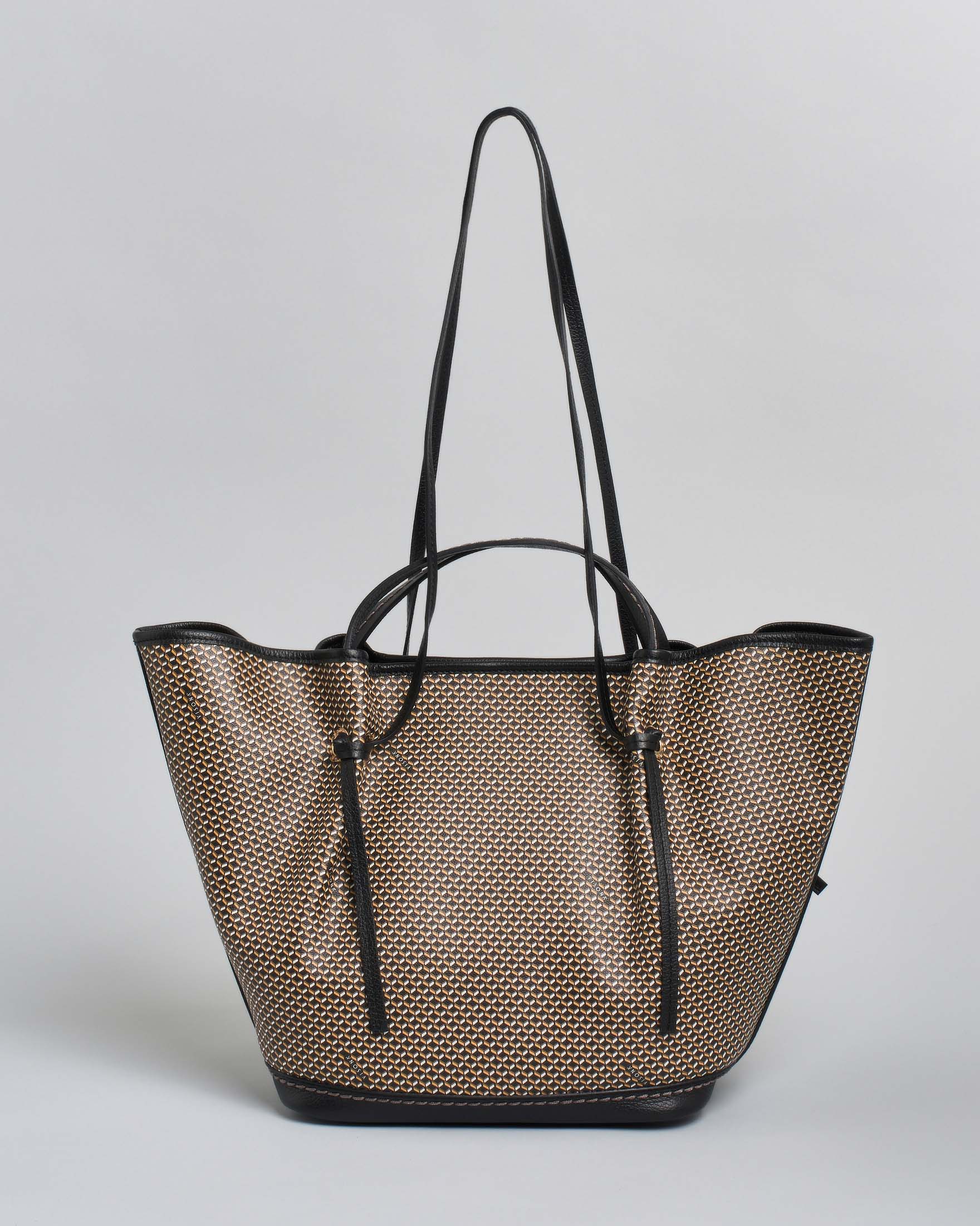 Shopping bag Visonà grande in pelle con doppi manici e stampa monogram