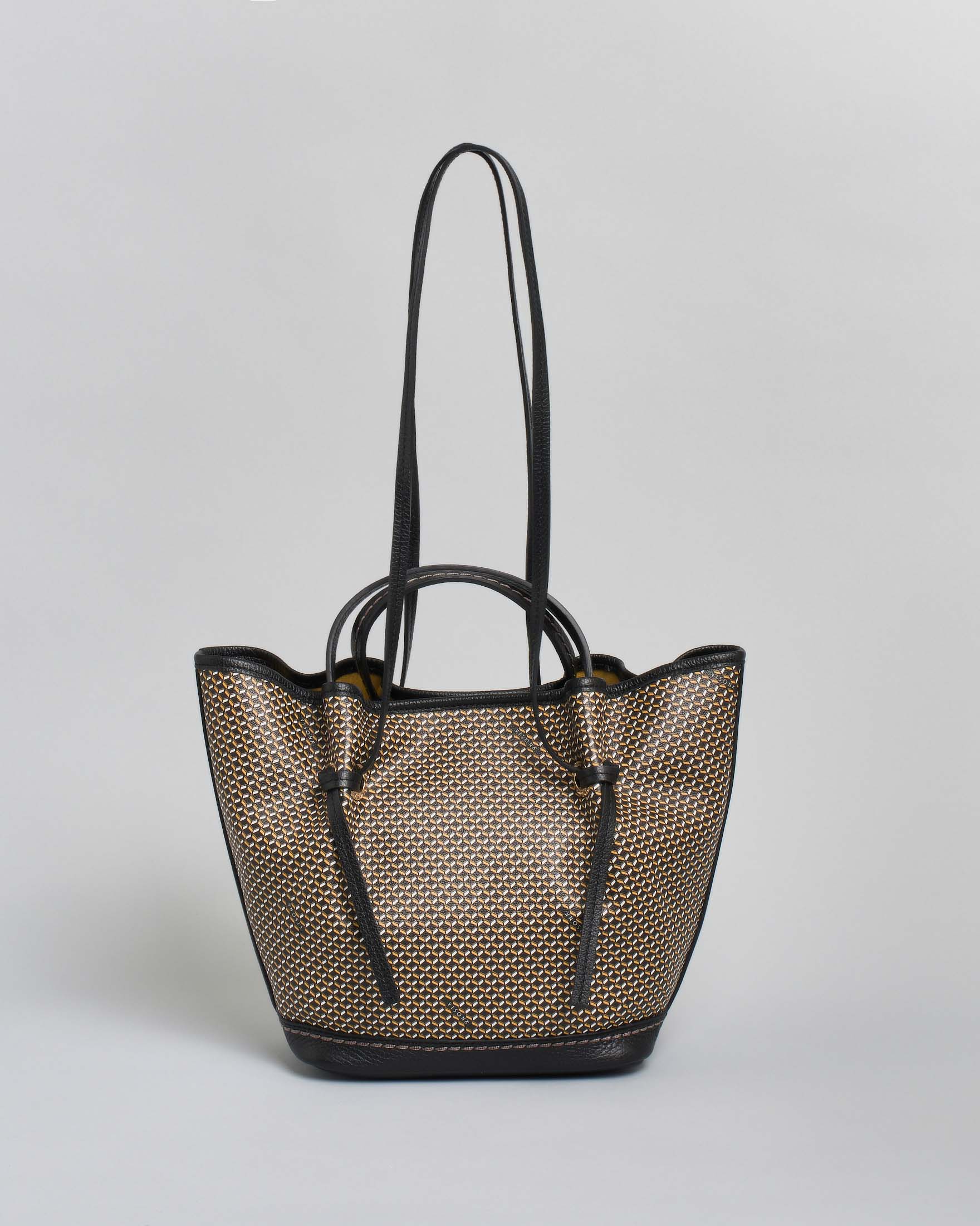 Shopping bag Visonà media in pelle con doppi manici e stampa monogram