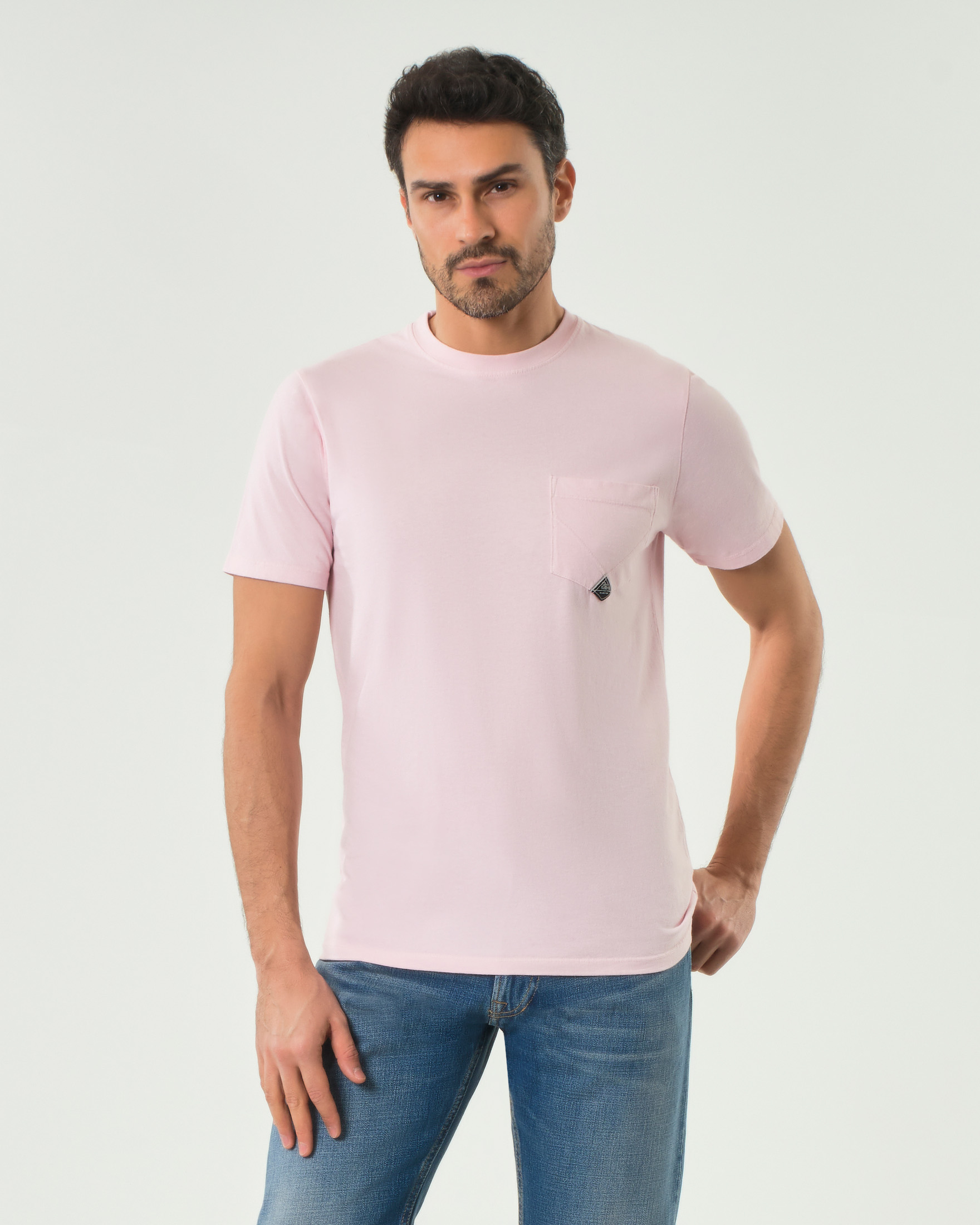 T-shirt mezza manica Roy Roger's rosa in puro cotone con taschino applicato sul petto