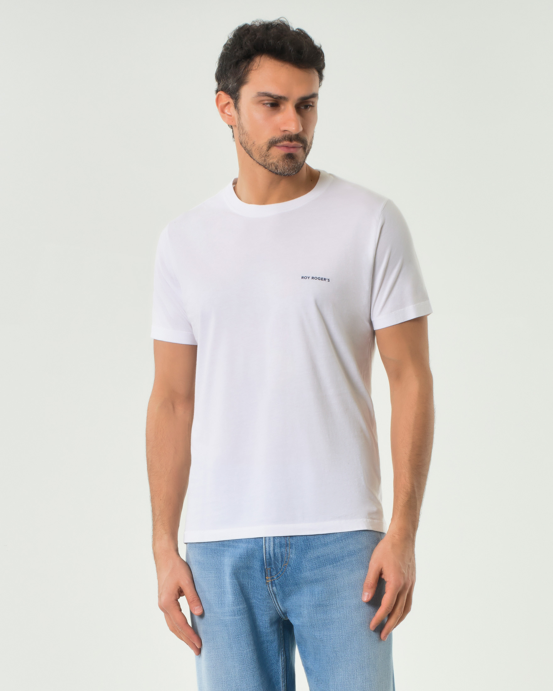 T-shirt mezza manica bianca in pima cotton con logo scritta piccolo sul petto