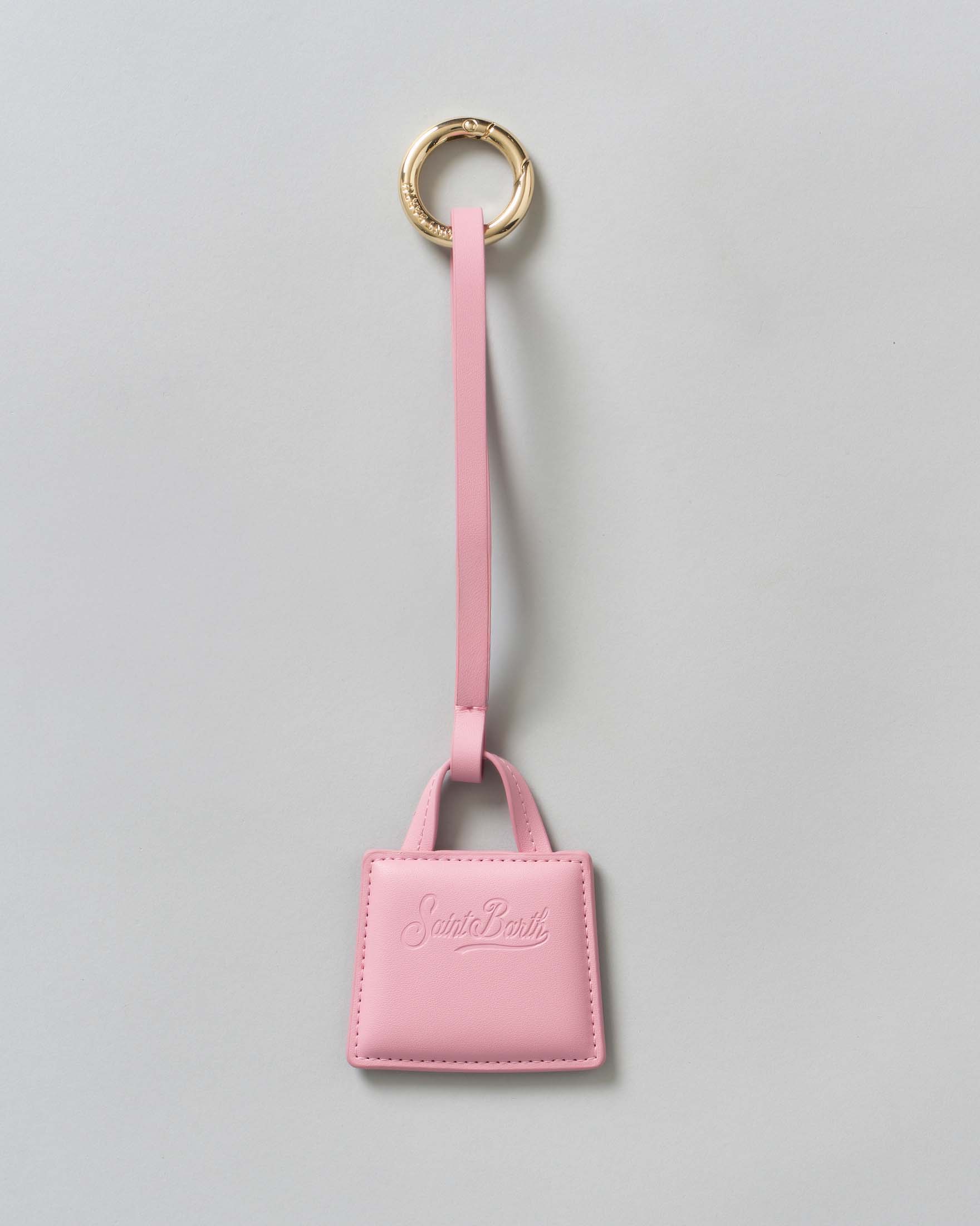 Portachiavi Bag Charm in pelle rosa liscia con anello logato