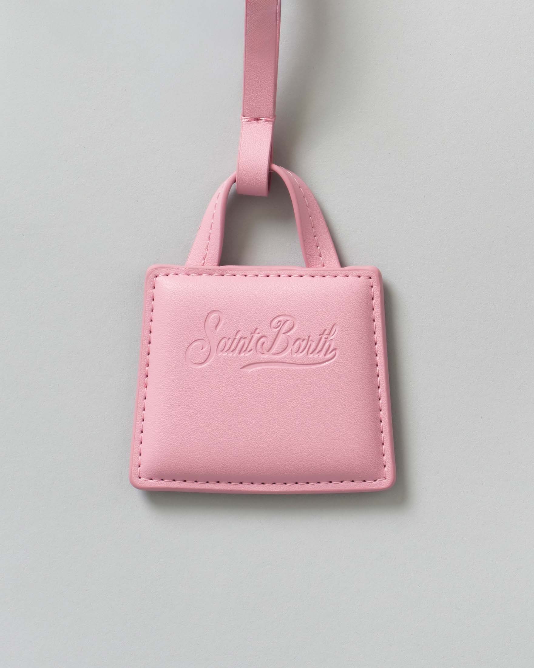 Portachiavi Bag Charm MC2 Saint Barth in pelle rosa liscia con anello logato image