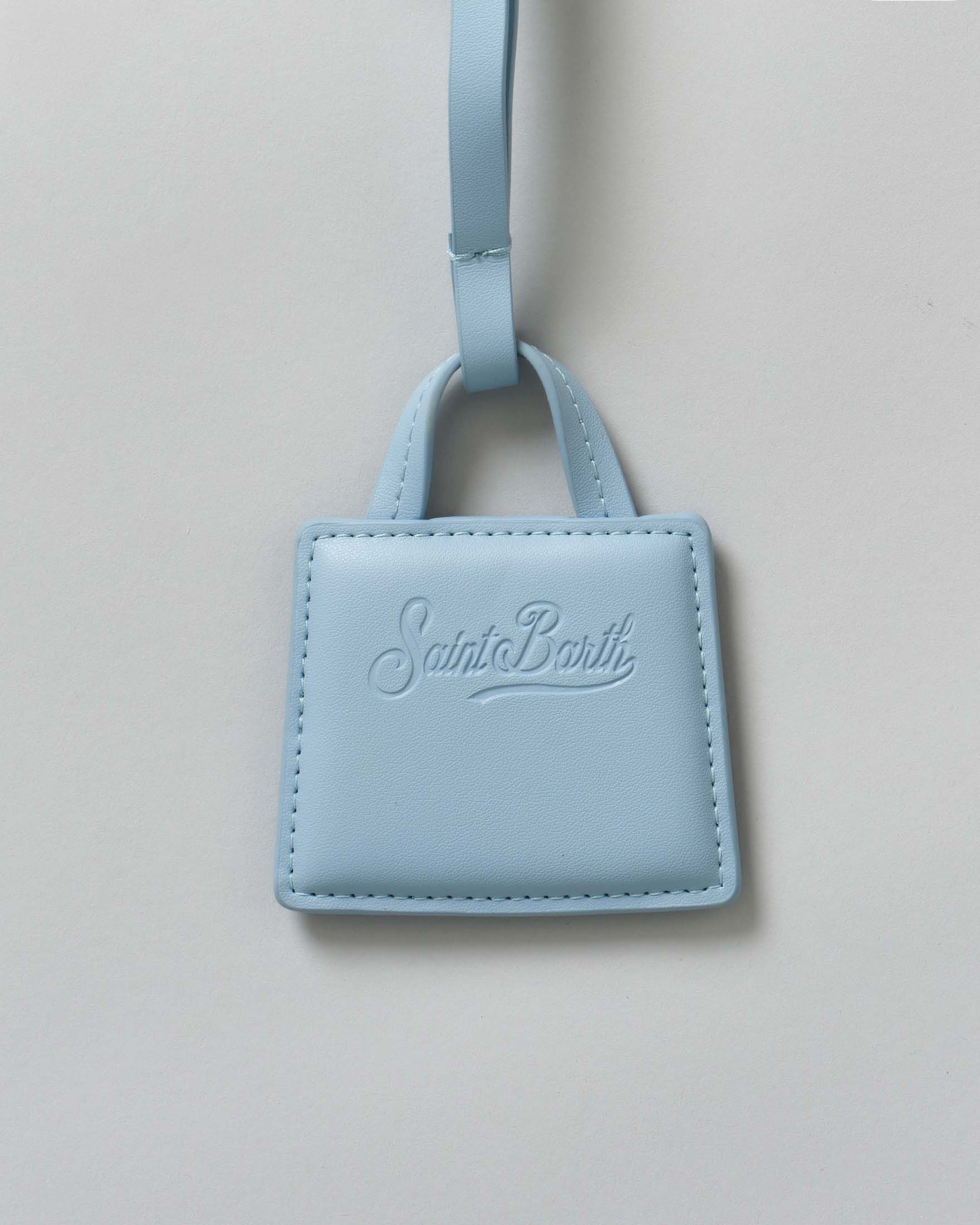 Portachiavi Bag Charm MC2 Saint Barth in pelle azzurra liscia con anello logato image