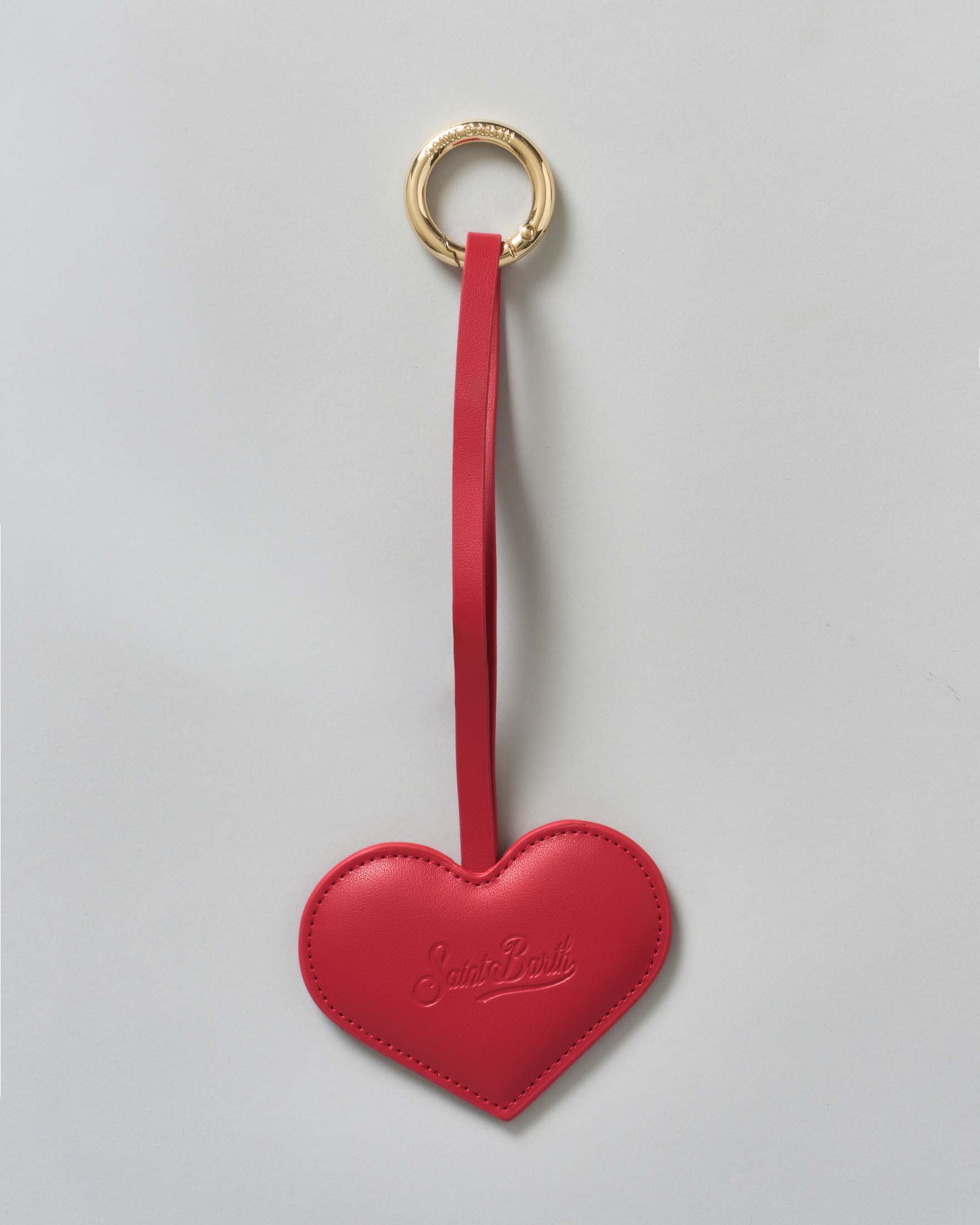 Portachiavi Bag Charm MC2 Saint Barth a forma di cuore in pelle rossa con anello logato