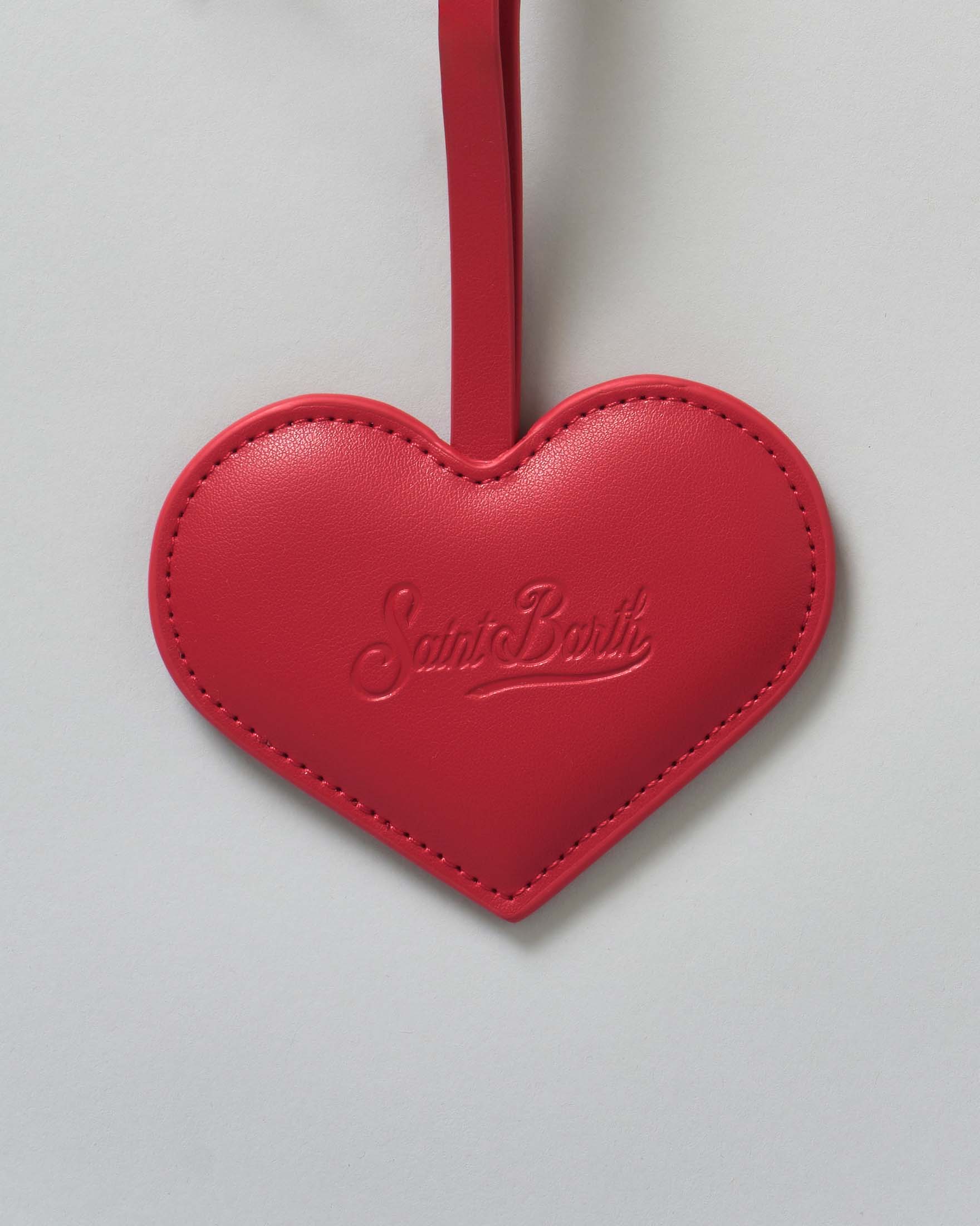 Portachiavi Bag Charm MC2 Saint Barth a forma di cuore in pelle rossa con anello logato image