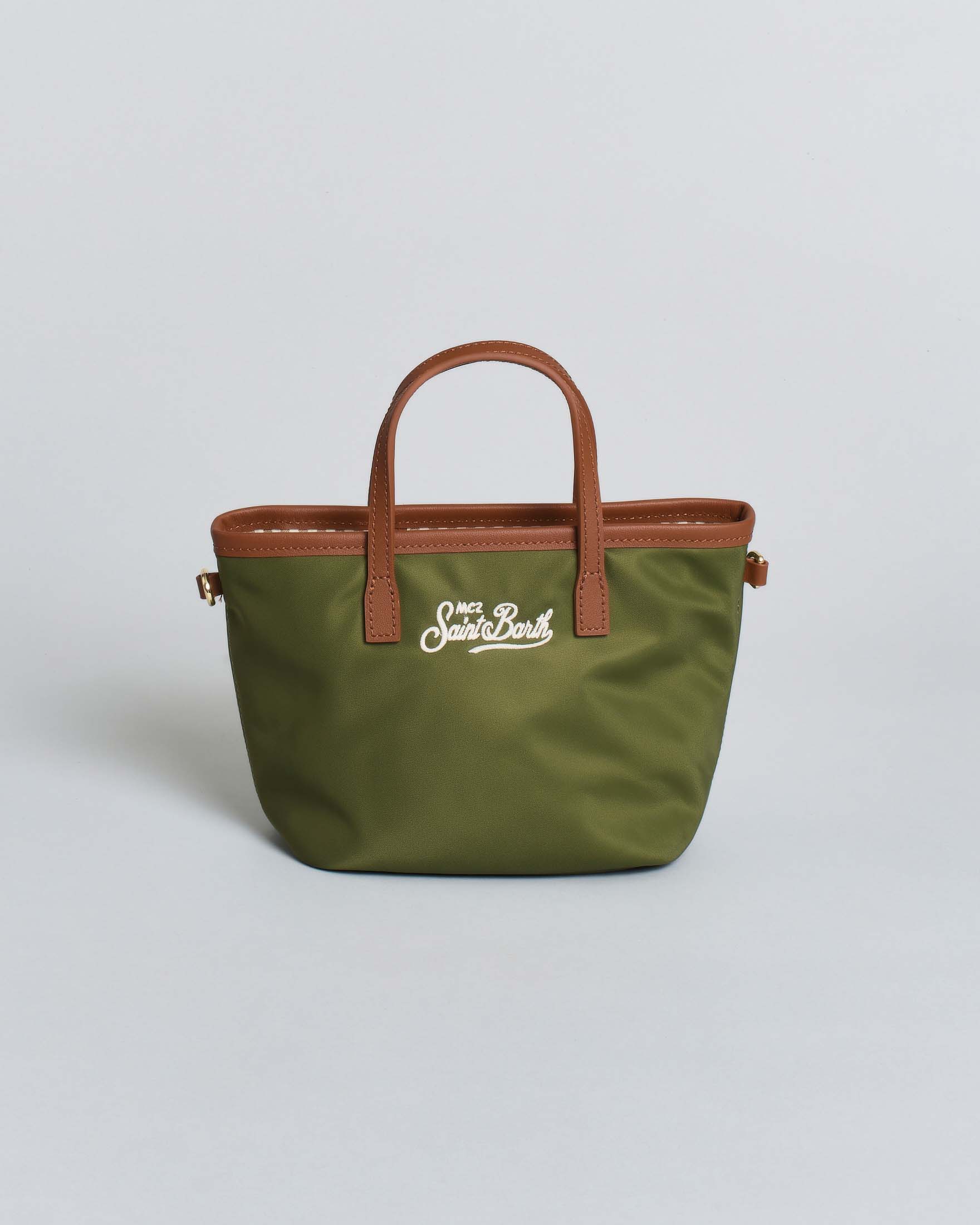 MC2 Saint Barth — Borsa City Mini MC2 Saint Barth in nylon verde militare con chiusura a zip e tracolla removibile