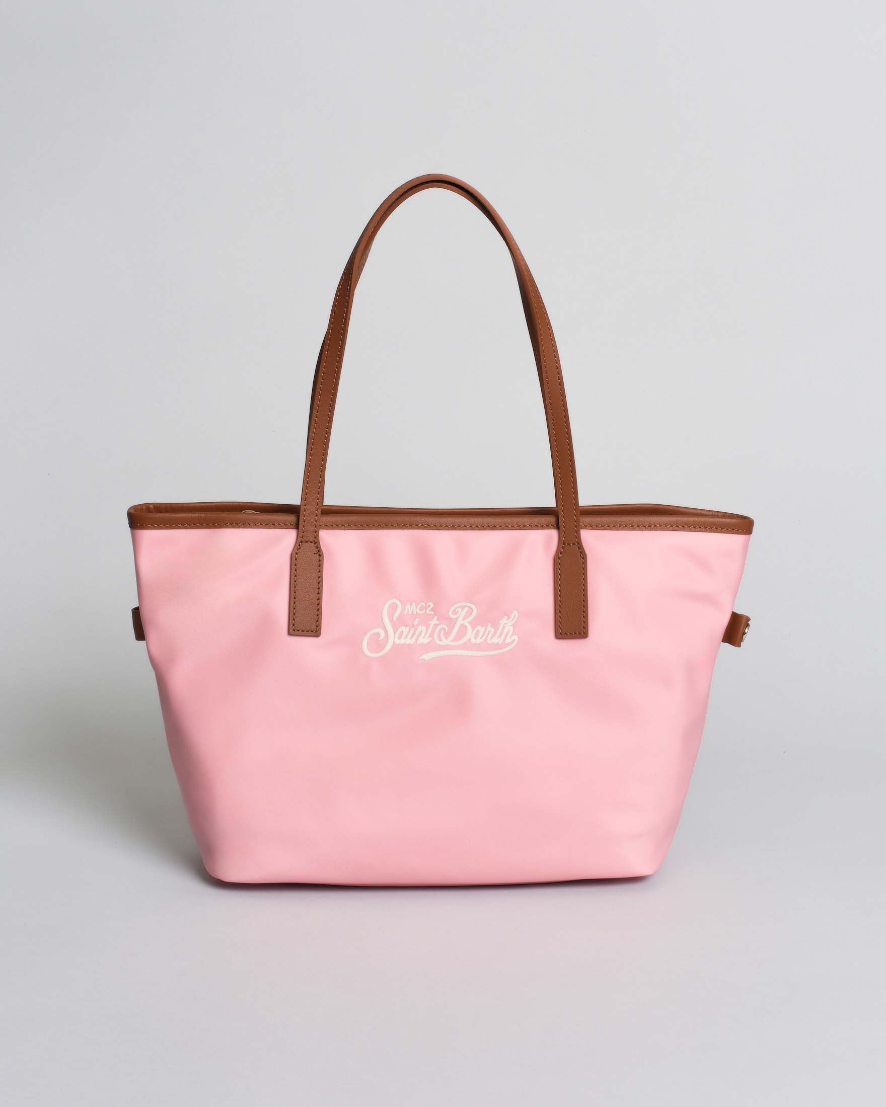 Borsa City Medium in nylon rosa con chiusura a zip e tasca interna portaoggetti