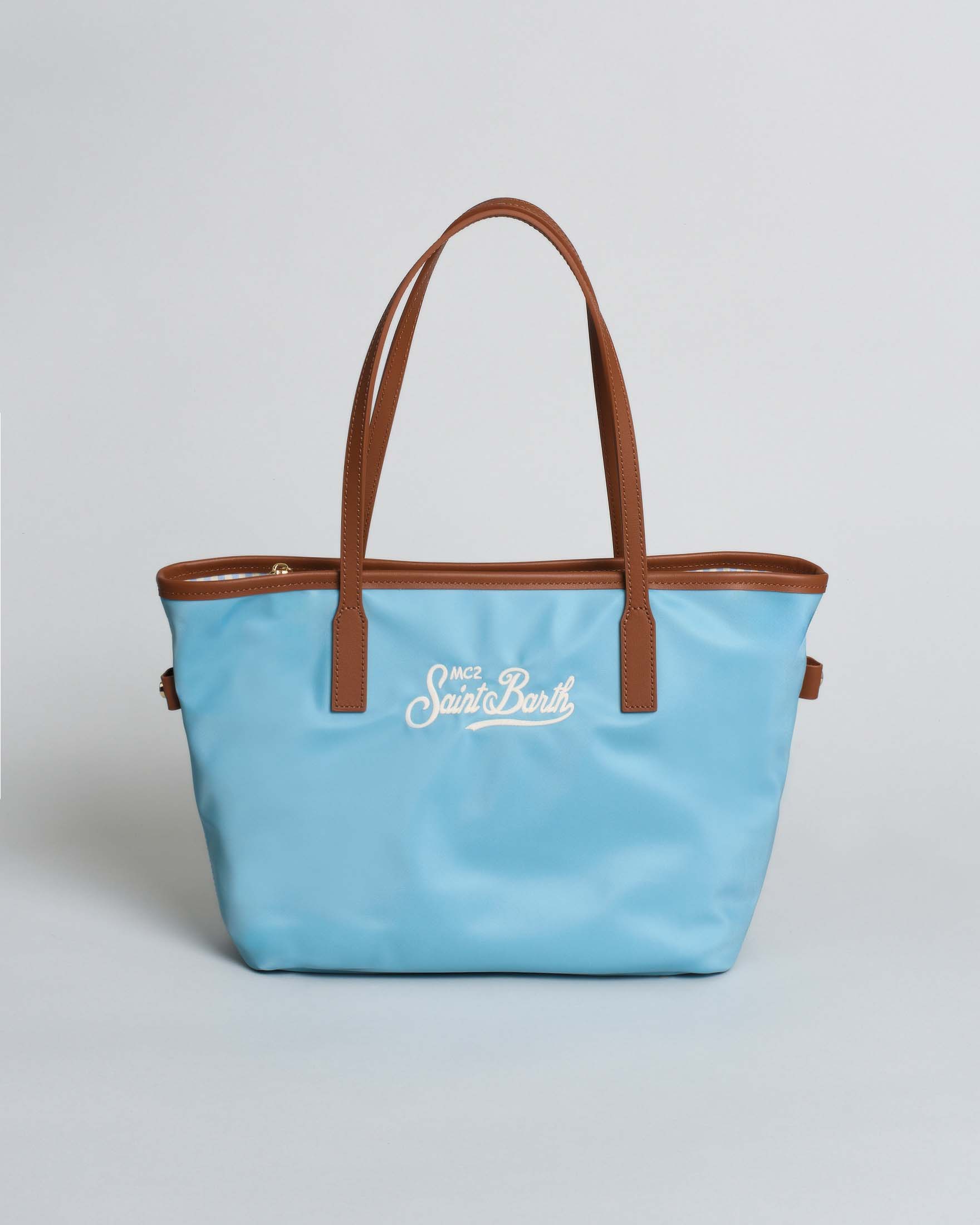 Borsa City Medium in nylon azzurra con chiusura a zip e tasca interna portaoggetti
